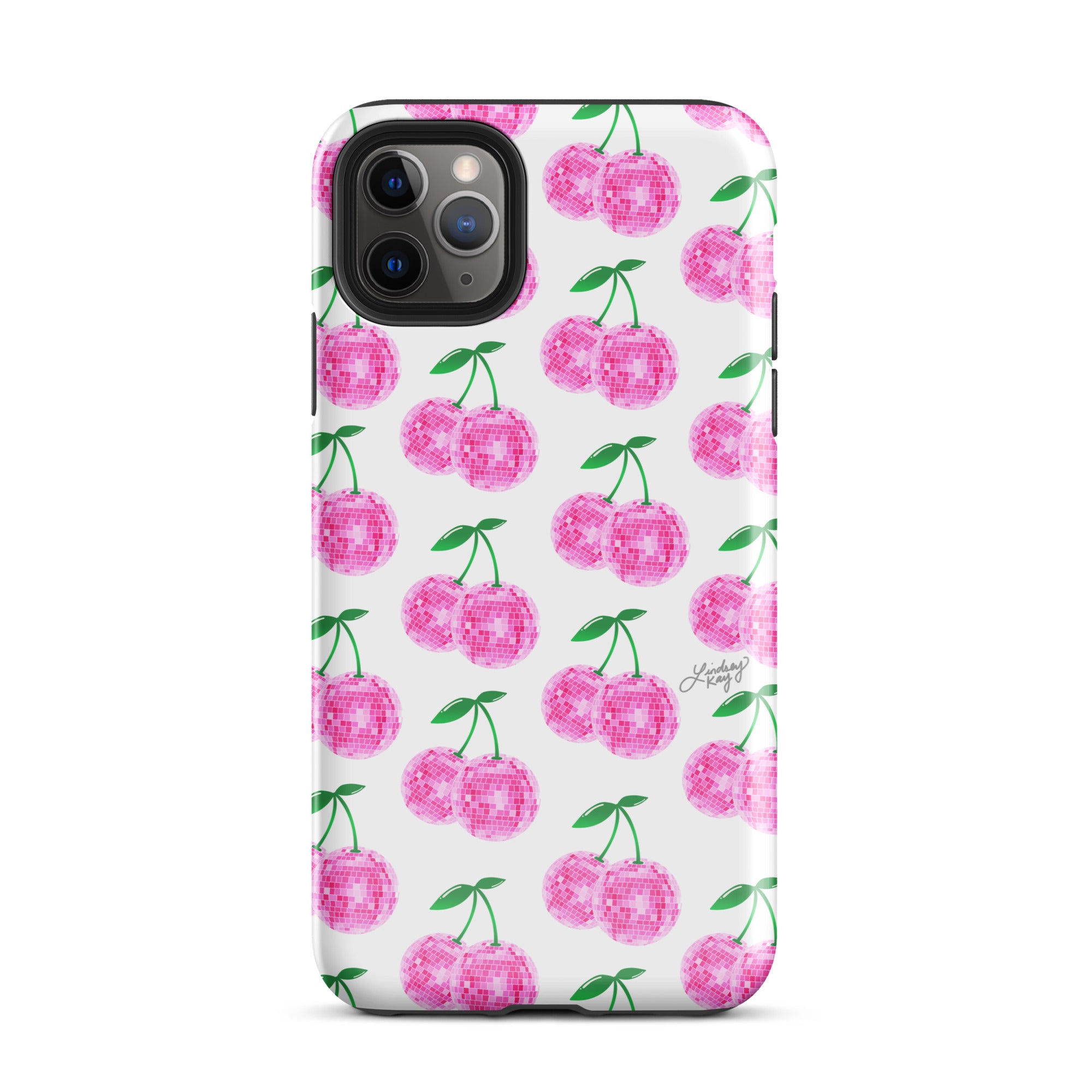 Cerezas de bola de discoteca rosa - Funda resistente para iPhone®