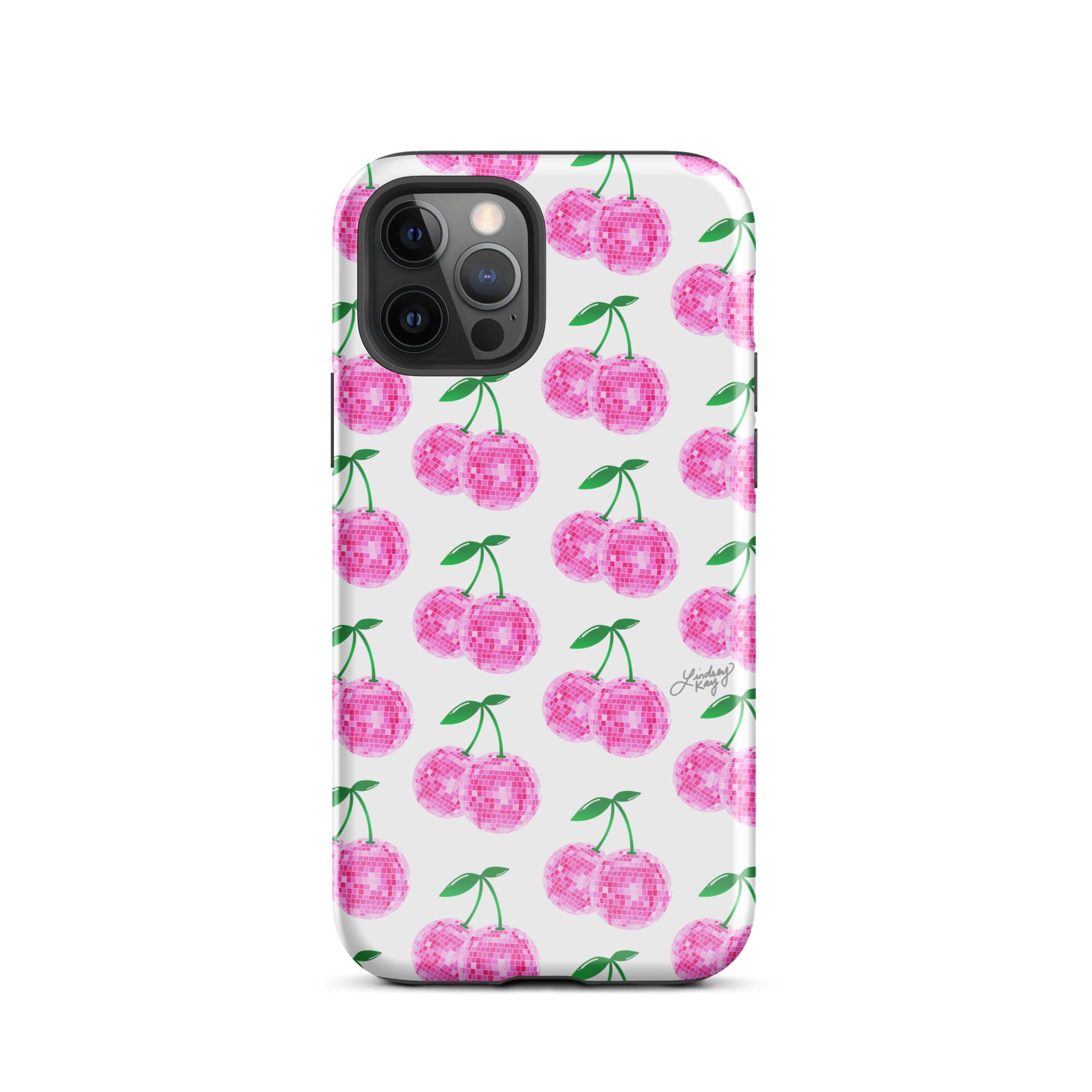 Cerezas de bola de discoteca rosa - Funda resistente para iPhone®