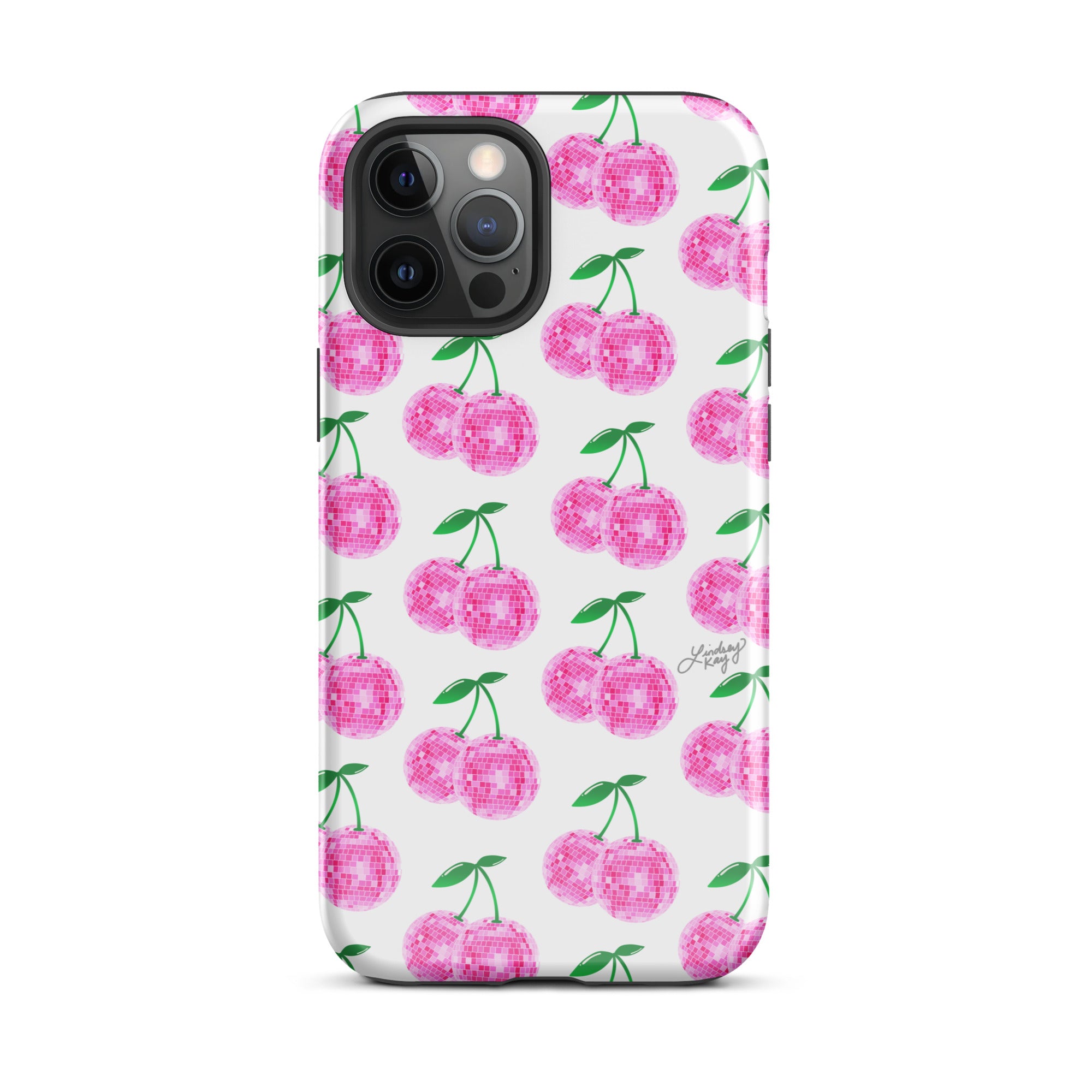 Cerezas de bola de discoteca rosa - Funda resistente para iPhone®
