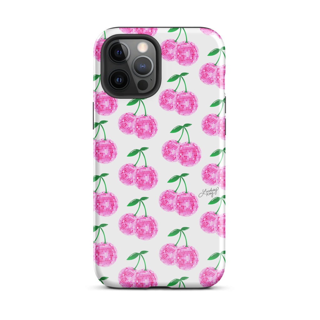 Cerezas de bola de discoteca rosa - Funda resistente para iPhone®