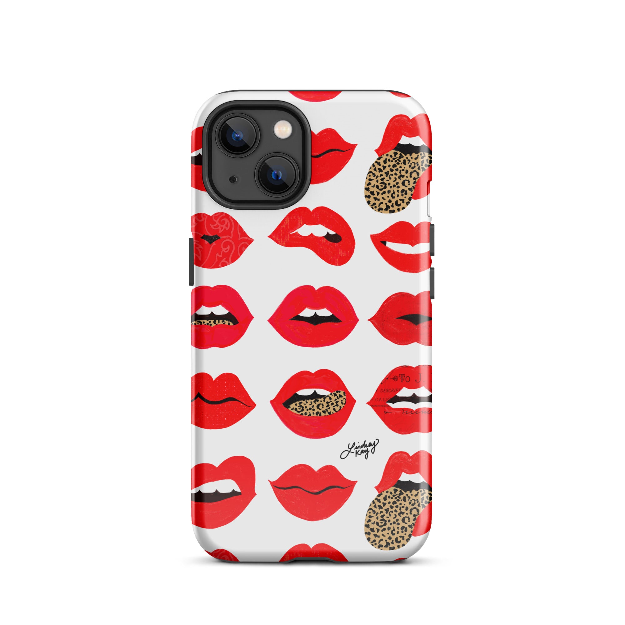 Leopard lips of love iphone 15 case red pattern leopard-print cover protector Lindsey Kay collective