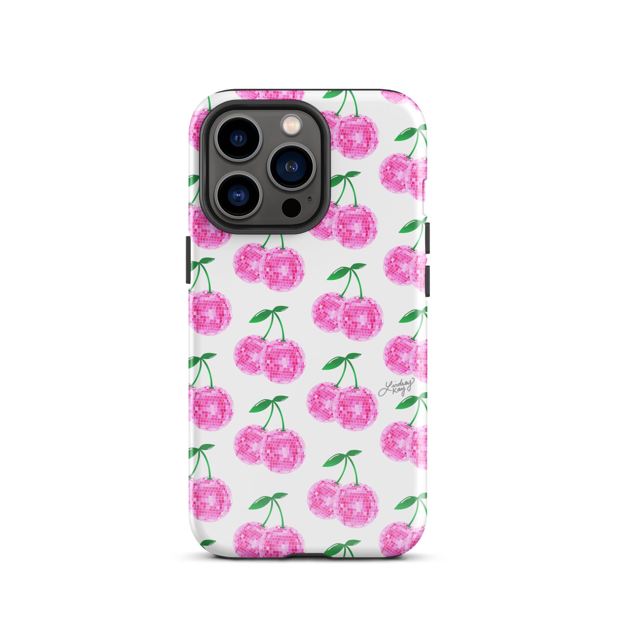 Cerezas de bola de discoteca rosa - Funda resistente para iPhone®