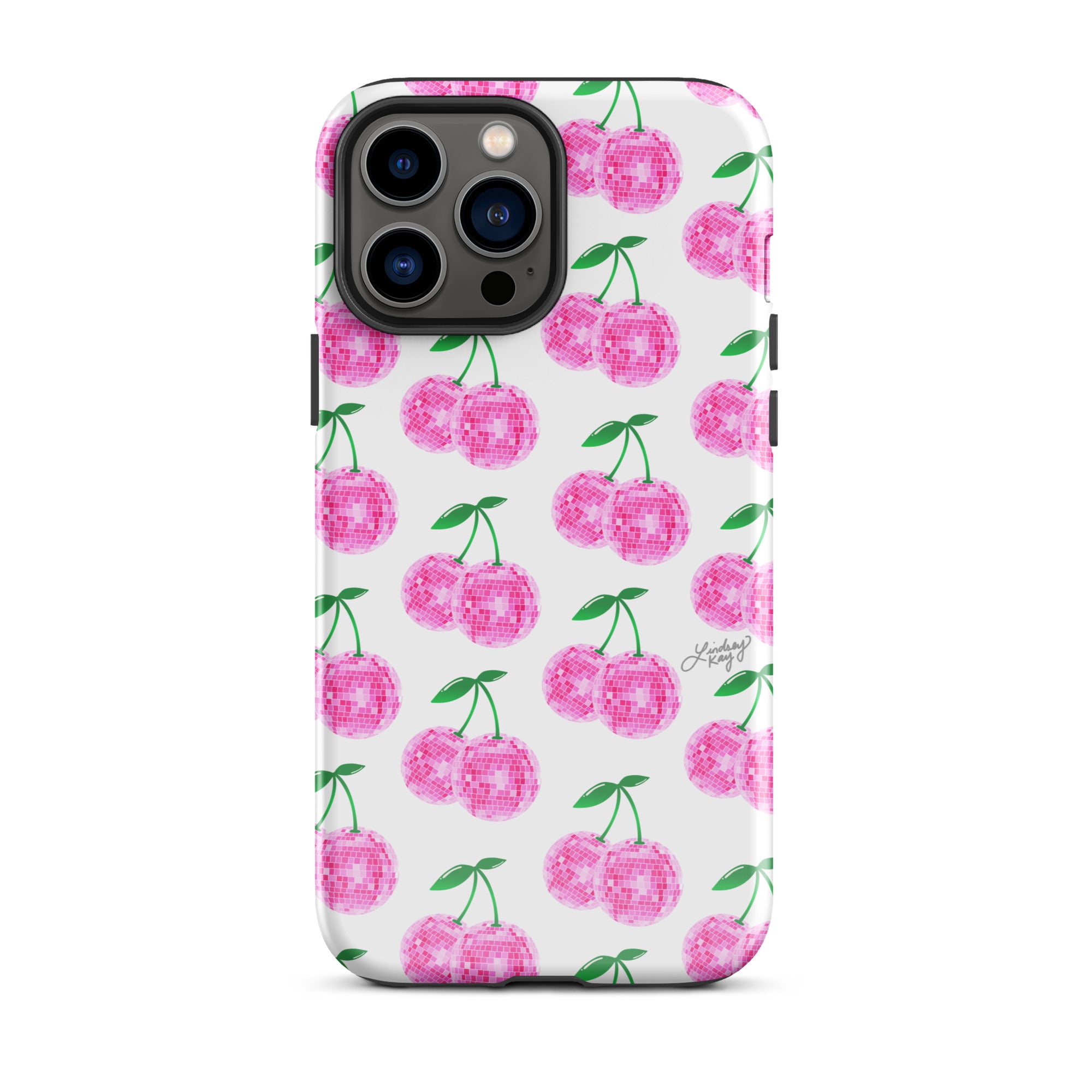 Cerezas de bola de discoteca rosa - Funda resistente para iPhone®