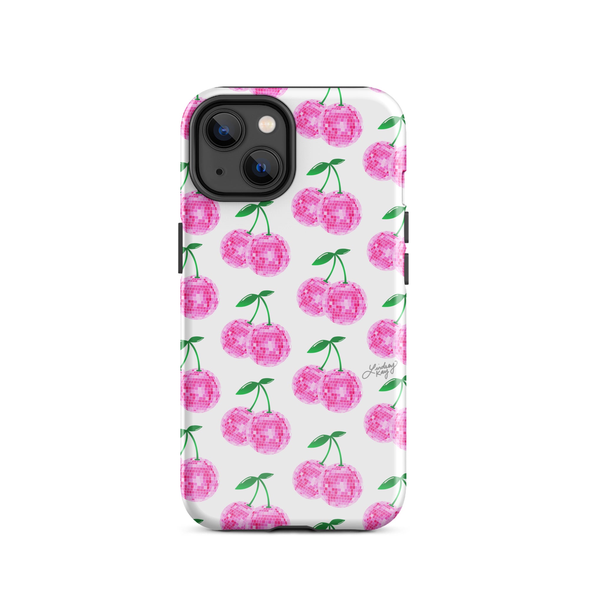 Cerezas de bola de discoteca rosa - Funda resistente para iPhone®