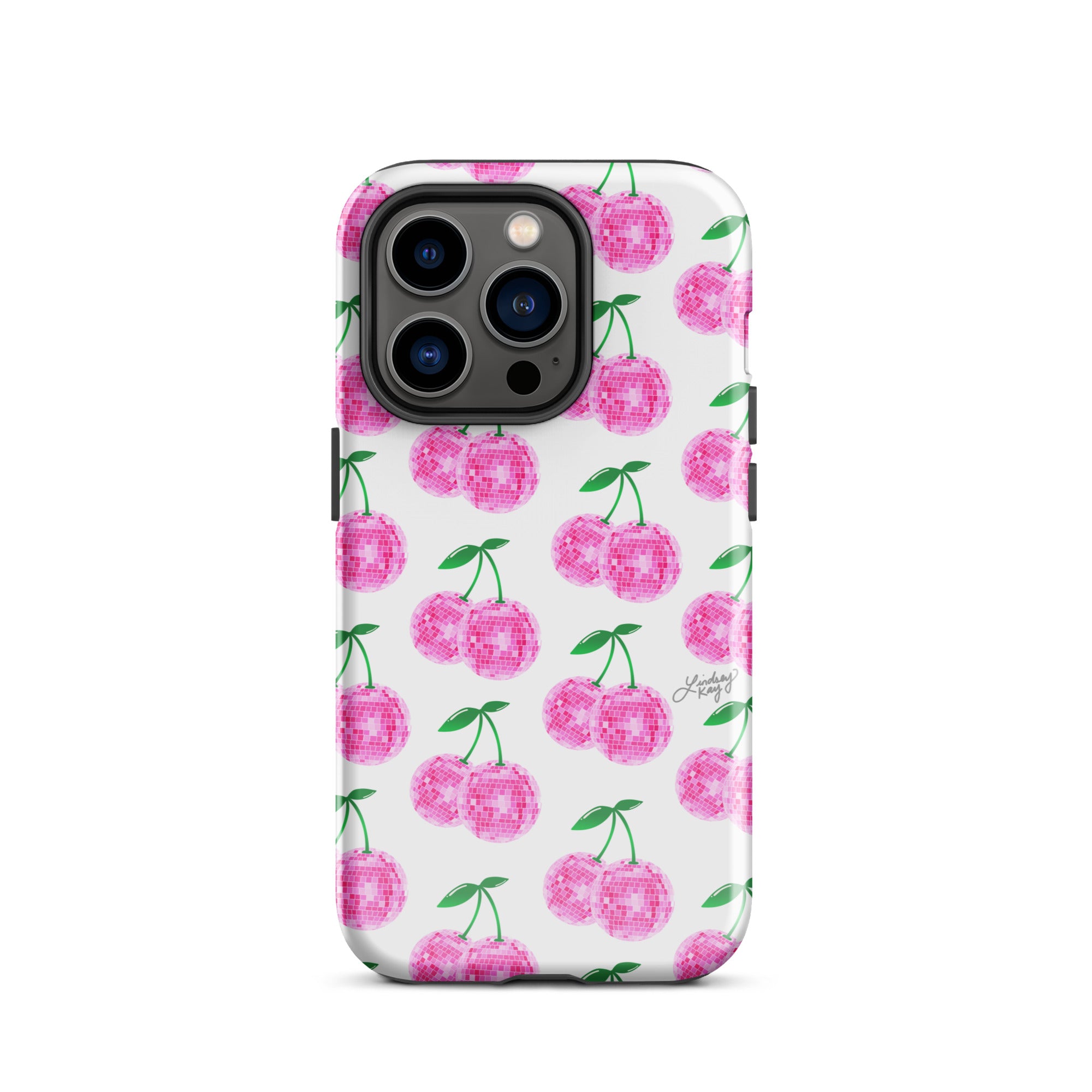 Cerezas de bola de discoteca rosa - Funda resistente para iPhone®
