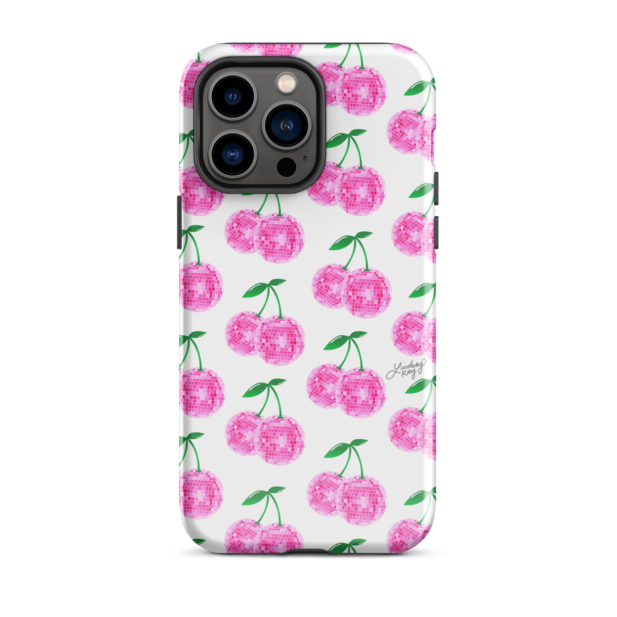Cerezas de bola de discoteca rosa - Funda resistente para iPhone®