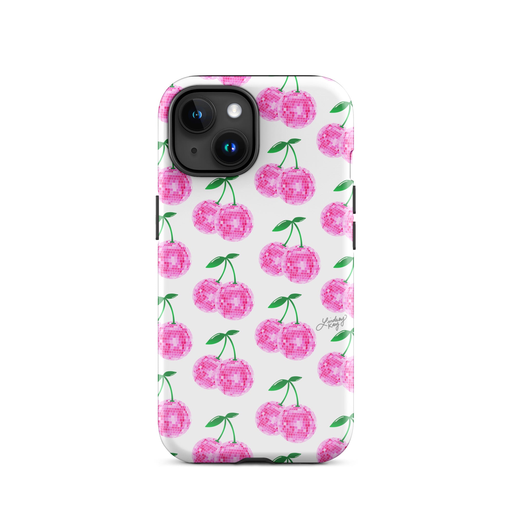 Cerezas de bola de discoteca rosa - Funda resistente para iPhone®