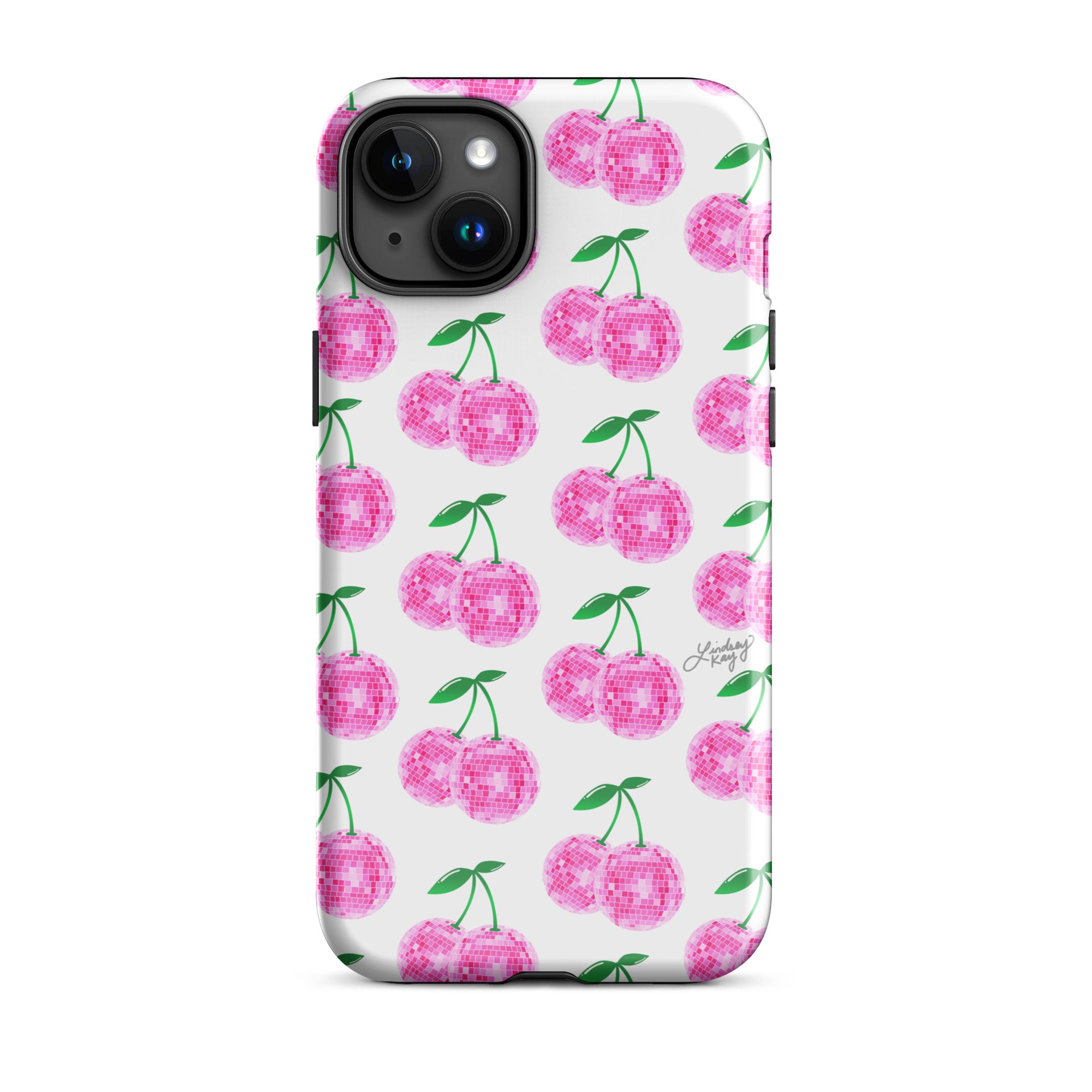 Cerezas de bola de discoteca rosa - Funda resistente para iPhone®