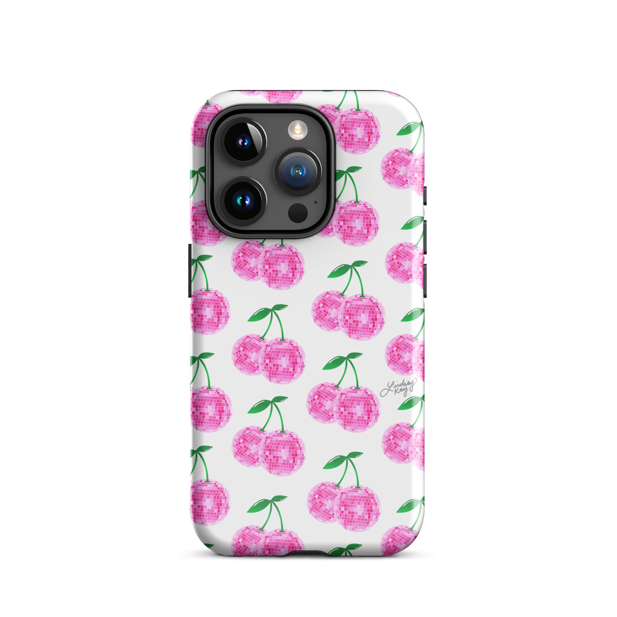 Cerezas de bola de discoteca rosa - Funda resistente para iPhone®