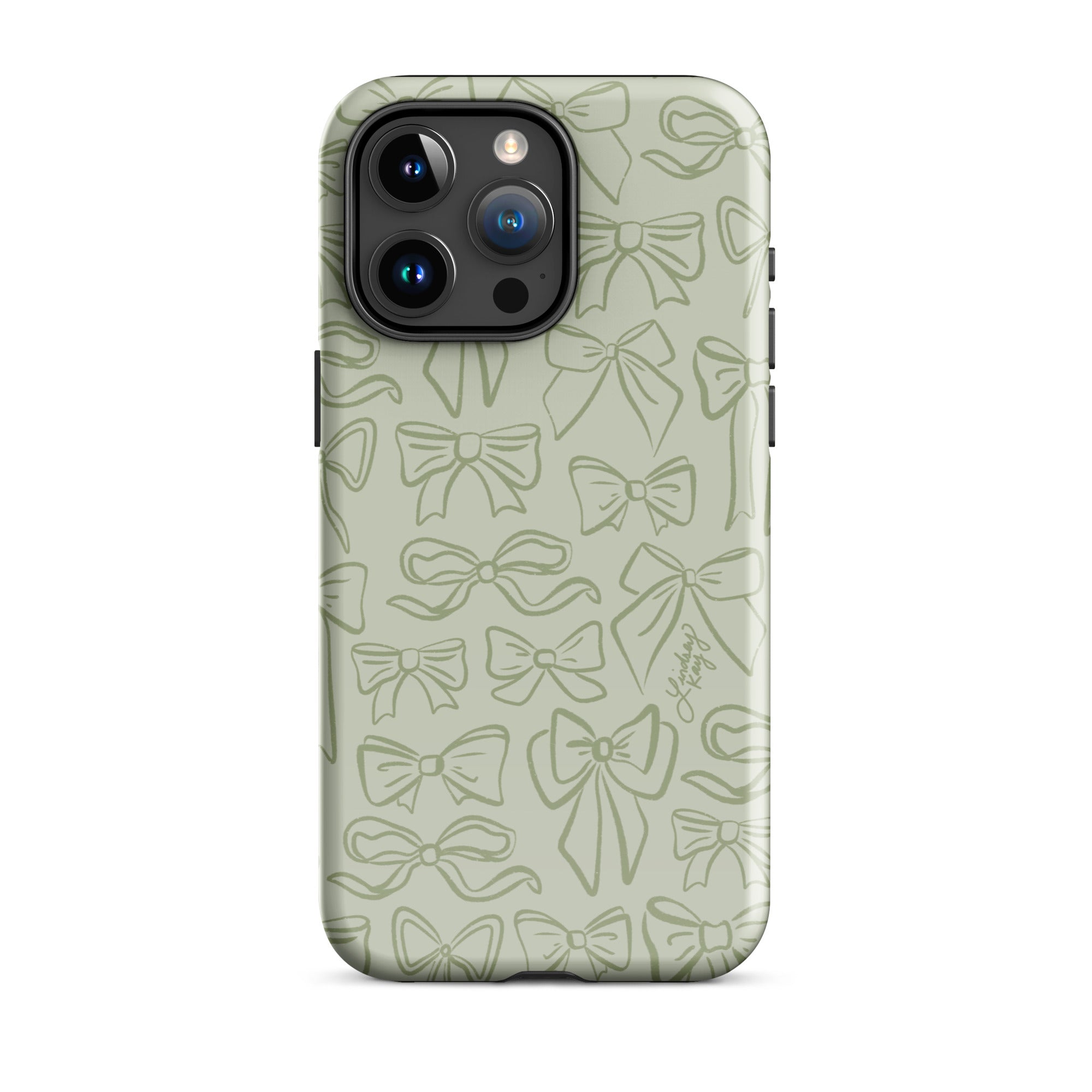 ribbon illustration pattern drawing tough shock-proof iphone phone case mobile accessories cute coquette lindsey kay collective trendy preppy accessories girly pistachio green iphone 15 pro max
