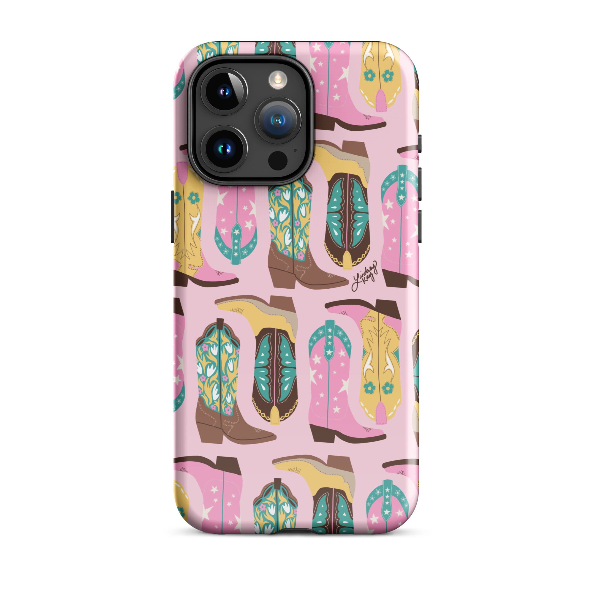 turquoise pink yellow cowgirl boots Magsafe Case tough phone case durable mobile accessories hand-drawn pattern lindsey kay collective trendy cute gift western colorful popular