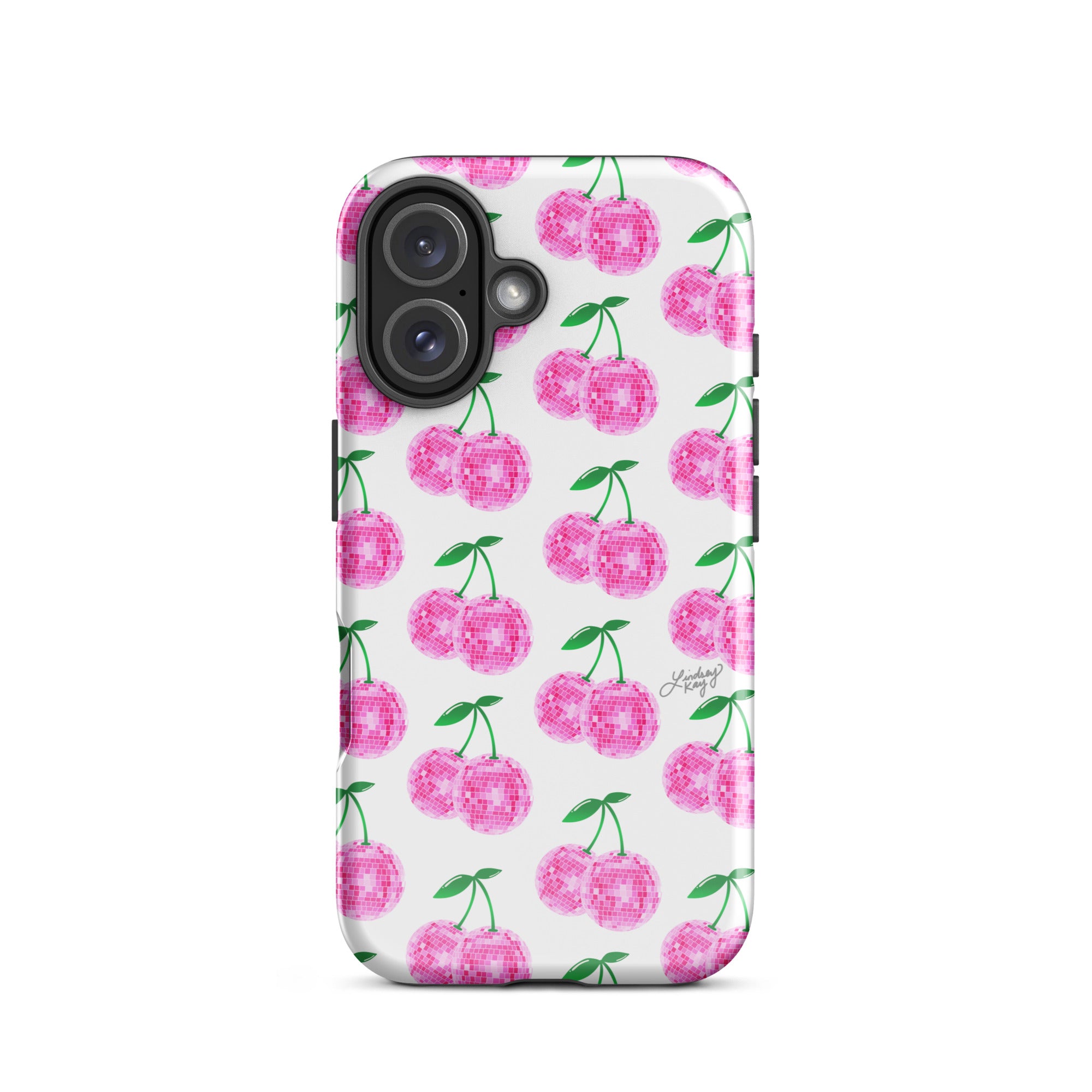 Cerezas de bola de discoteca rosa - Funda resistente para iPhone®