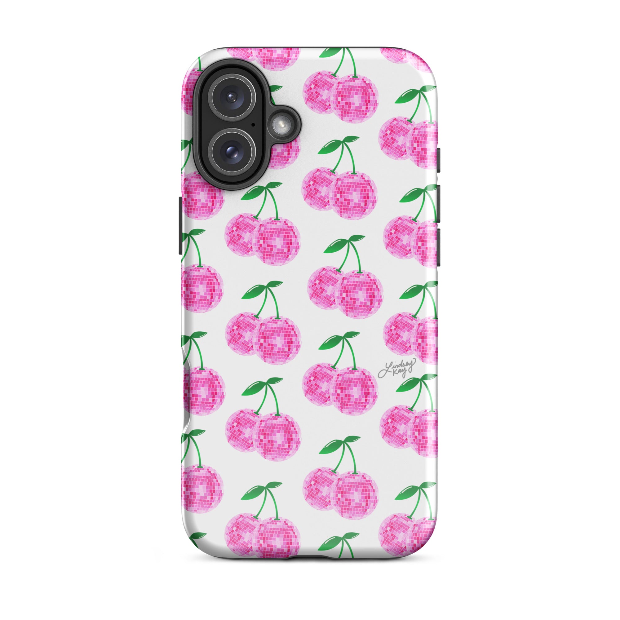 Cerezas de bola de discoteca rosa - Funda resistente para iPhone®