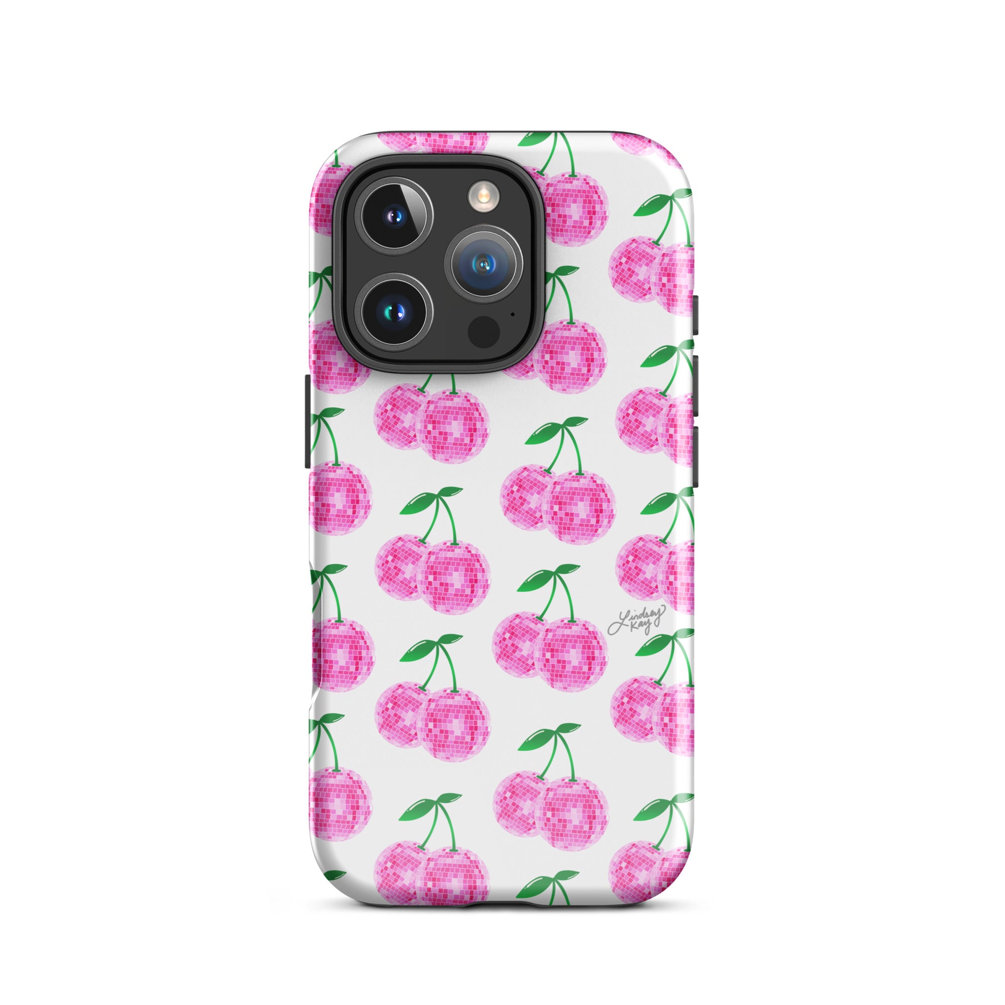 Cerezas de bola de discoteca rosa - Funda resistente para iPhone®
