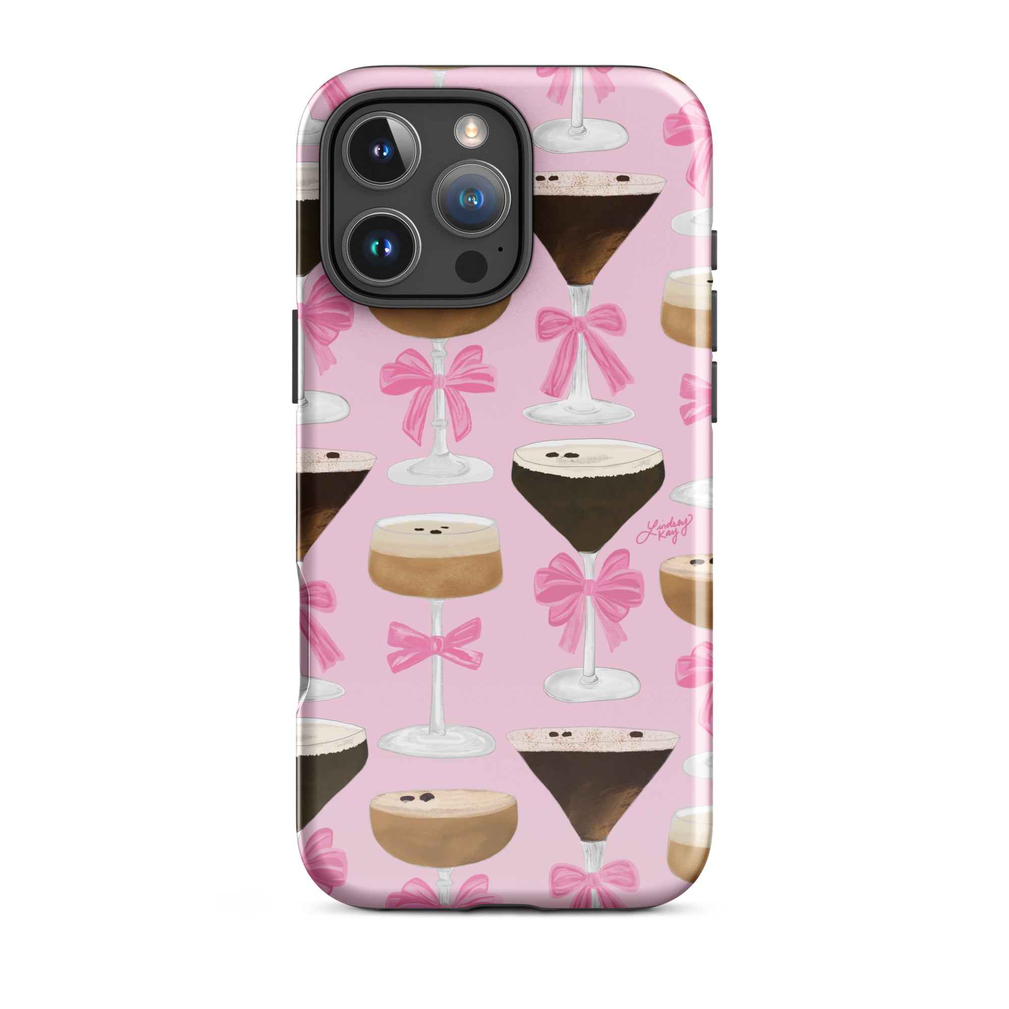 espresso martini pink ribbon pattern iphone tough case cover protective cute preppy sorority bachelorette coquette pretty girly lindsey kay collective iphone 16 pro max