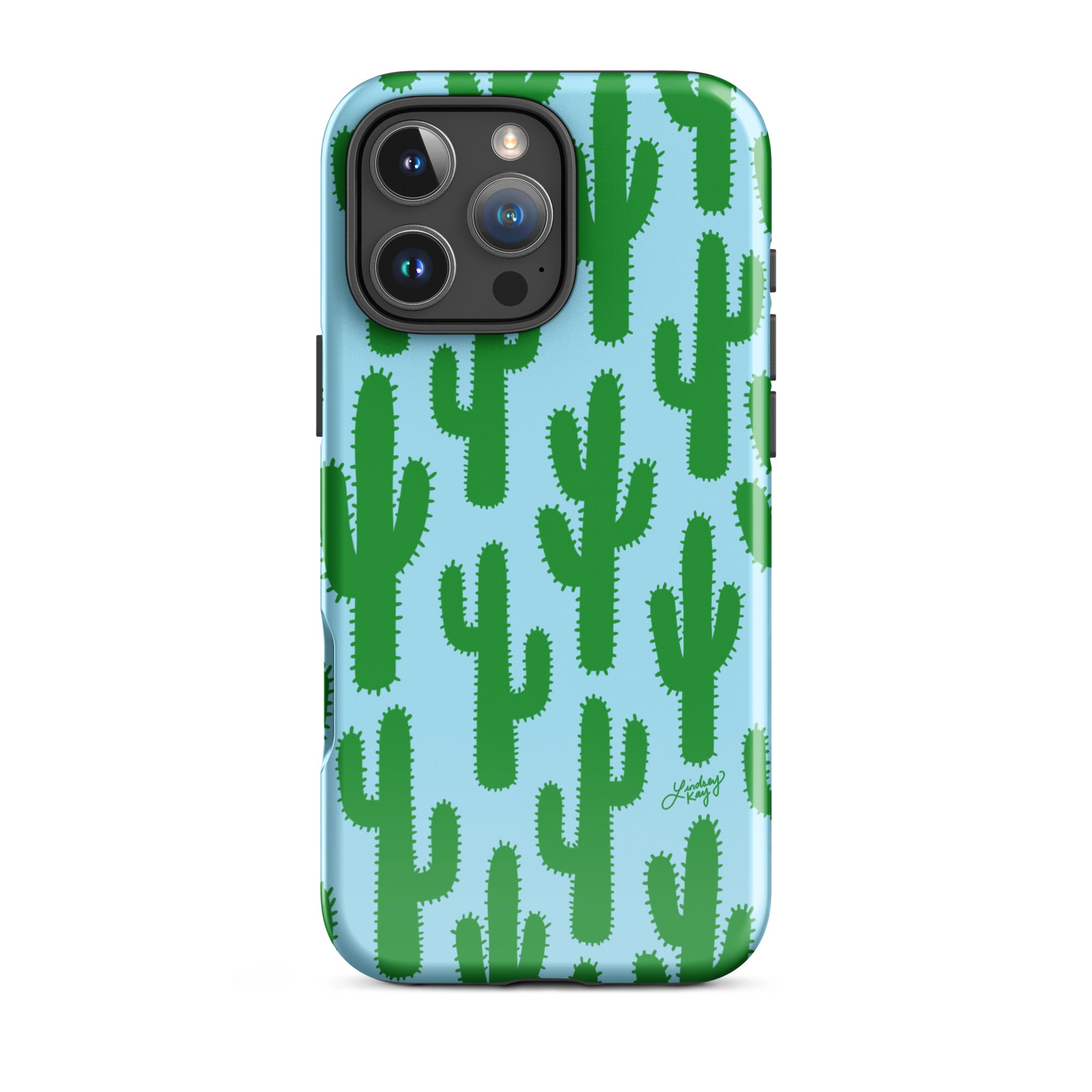 blue green cactus illustration pattern iphone case durable phone-case cute trendy country texas sorority girly yeehaw bright lindsey kay collective