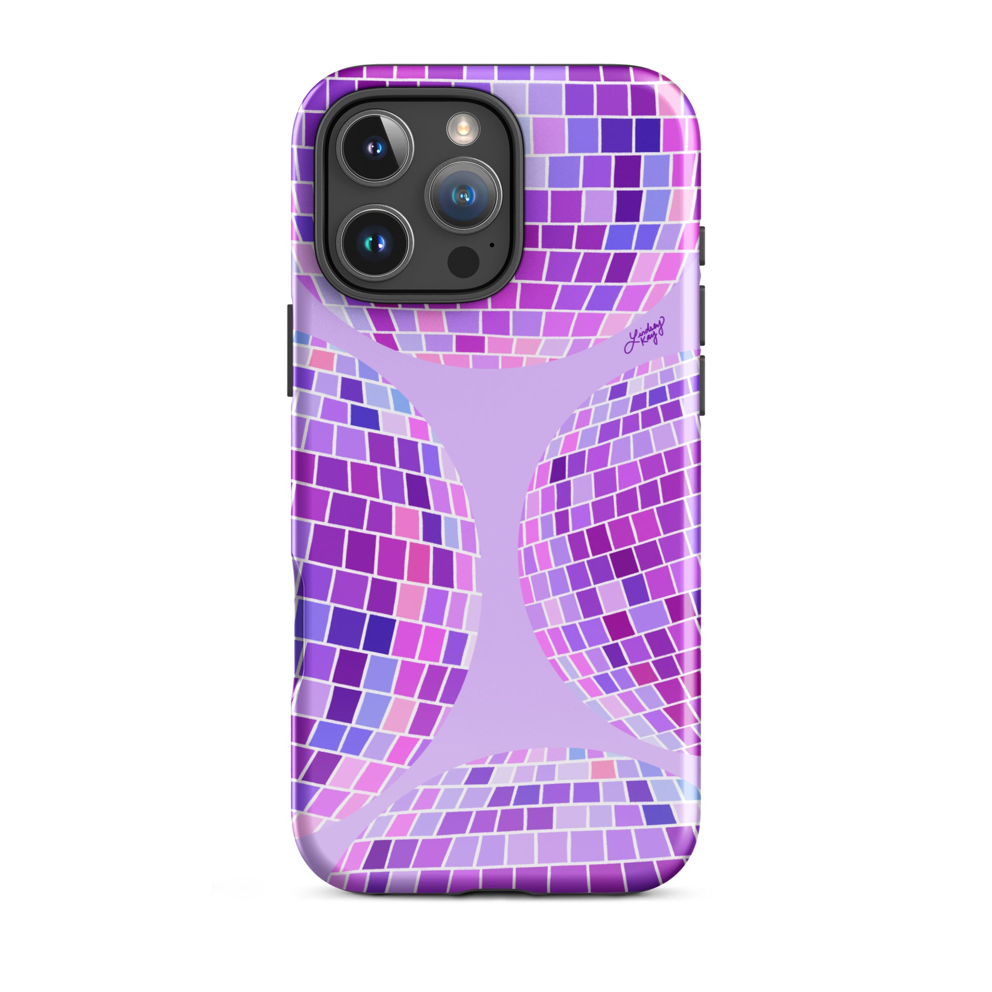 purple disco balls patterned iphone magsafe case cover protective mobile accessories durable cute trendy retro girly preppy lindsey kay collective