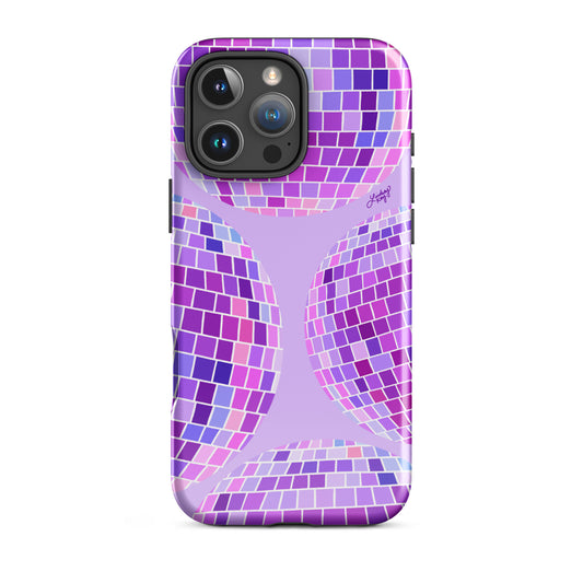 purple disco balls patterned iphone magsafe case cover protective mobile accessories durable cute trendy retro girly preppy lindsey kay collective