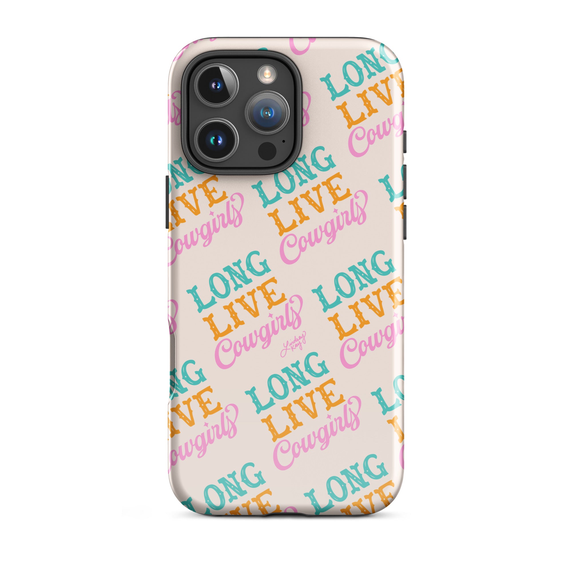 Long live cowgirls Magsafe Case tough phone case durable mobile accessories pink two tone hand-drawn pattern lindsey kay collective trendy cute gift western colorful popular