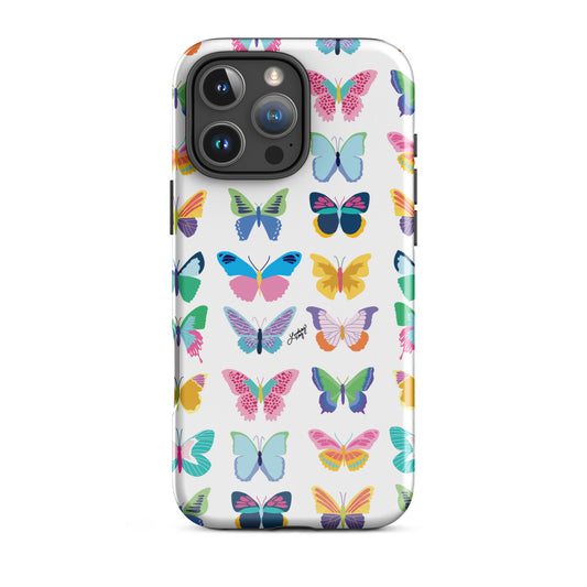Cute and durable Phone case with a hand-drawn colorful patterned butterflies, perfect for summer with a fun, girly, and trendy retro vibe.