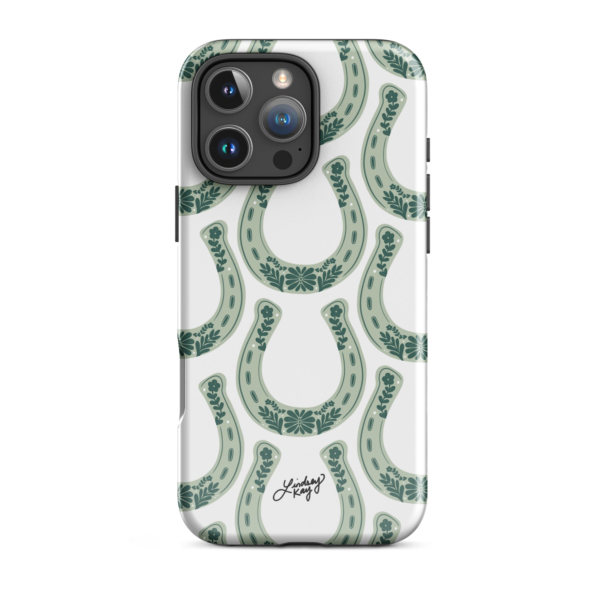 horseshoe green illustration pattern floral western cowgirl cowboy iphone iphone-15 phone case cover clear lindsey kay collective