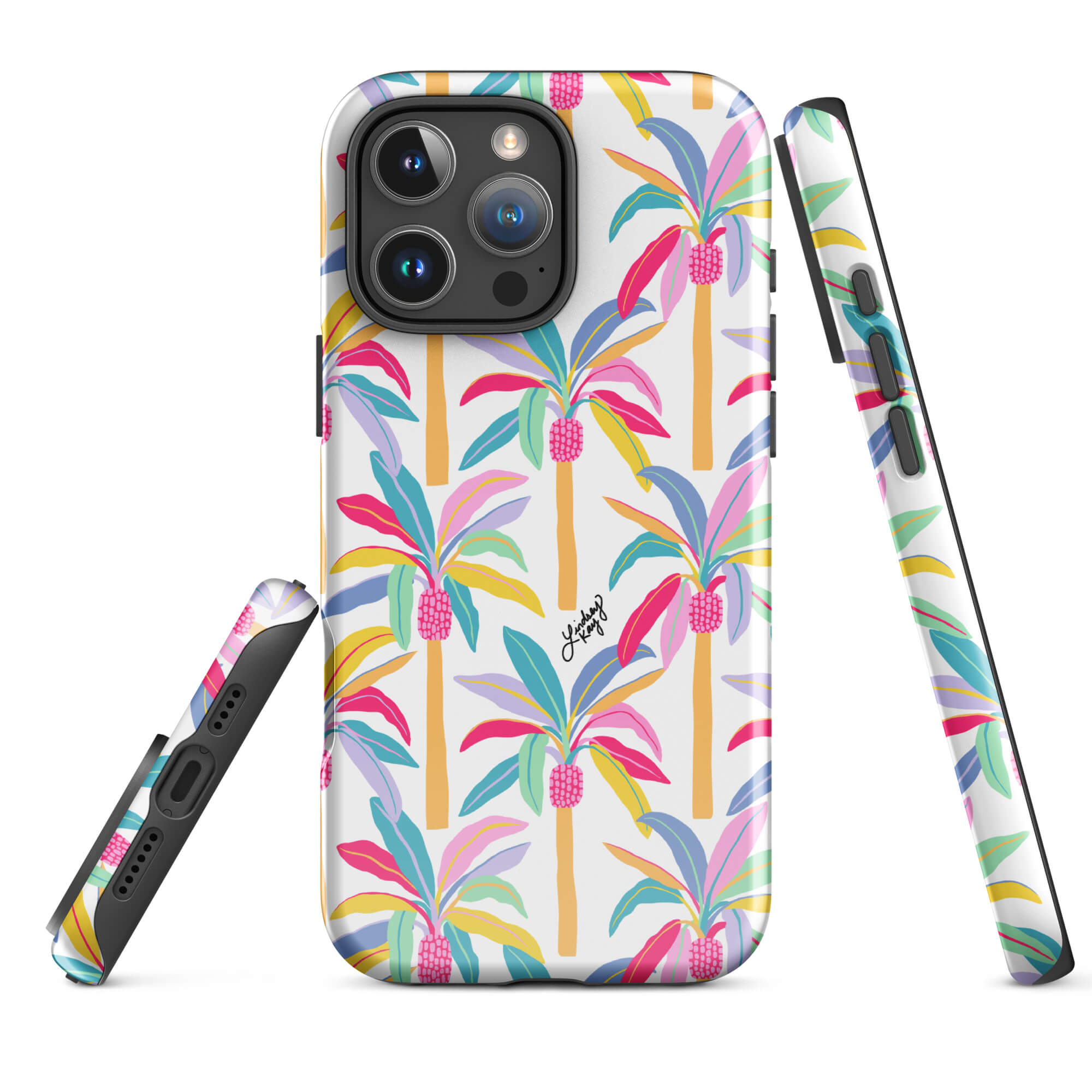 Pastel hand illustrated palm tree iPhone case – durable iphone case with tropical retro girly design by Lindsey Kay Collective