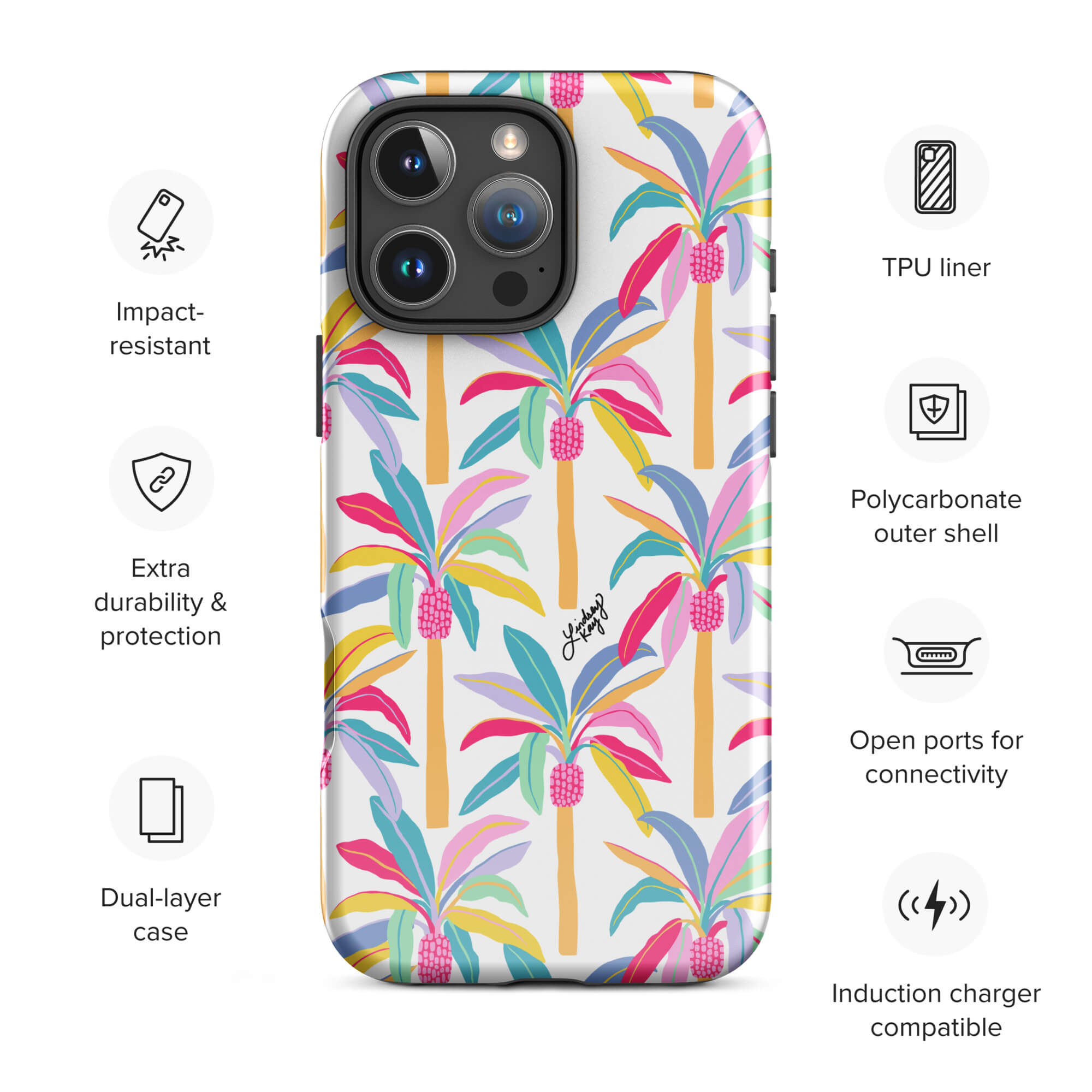 Pastel hand illustrated palm tree iPhone case – durable iphone case with tropical retro girly design by Lindsey Kay Collective