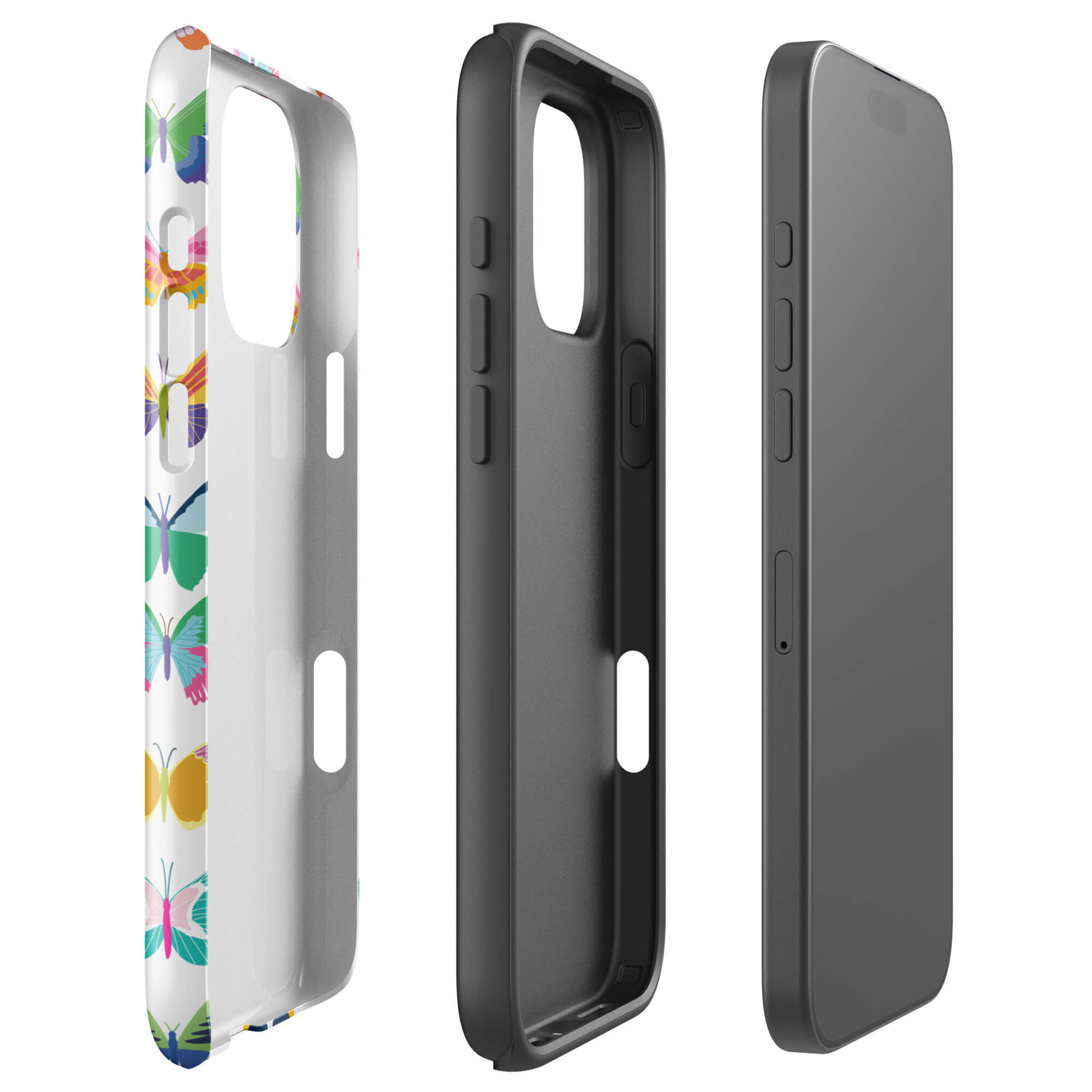Hand-illustrated rainbow butterfly iPhone case – colorful girly design, durable cover by Lindsey Kay Collective