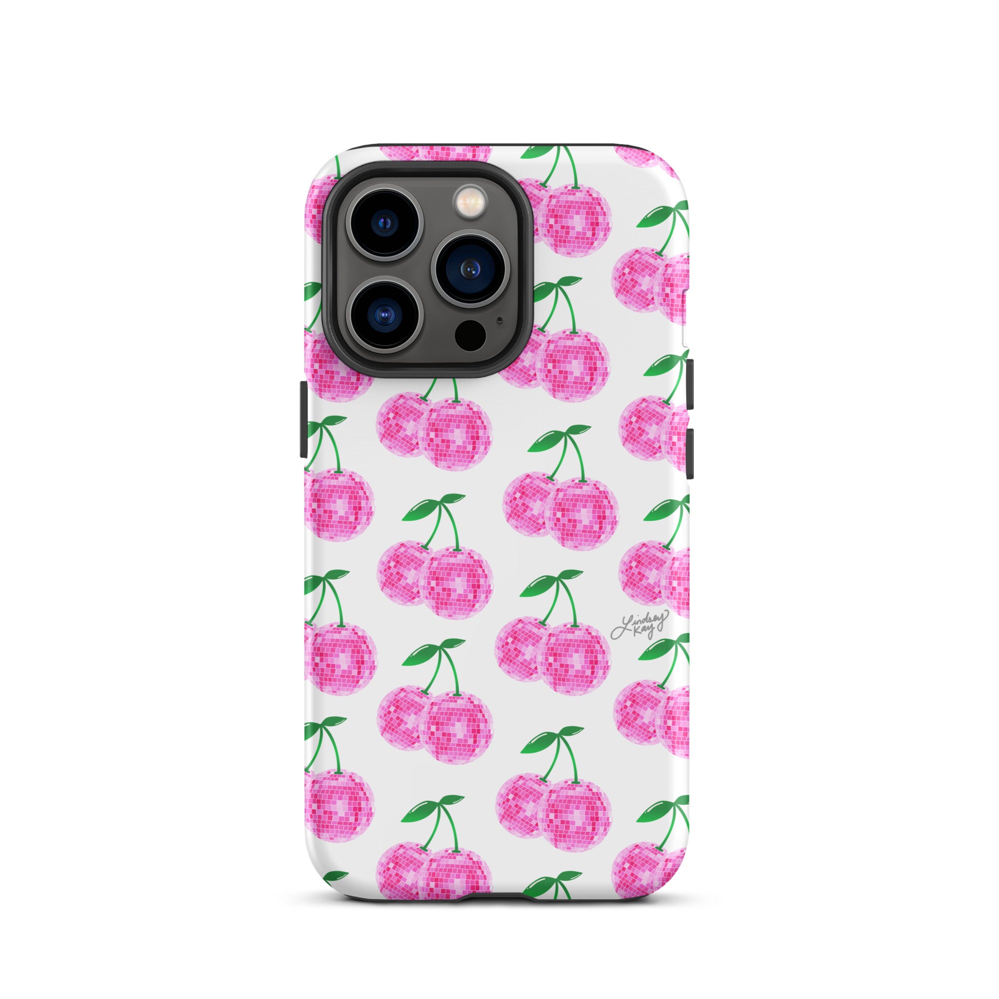 Cerezas de bola de discoteca rosa - Funda resistente para iPhone®