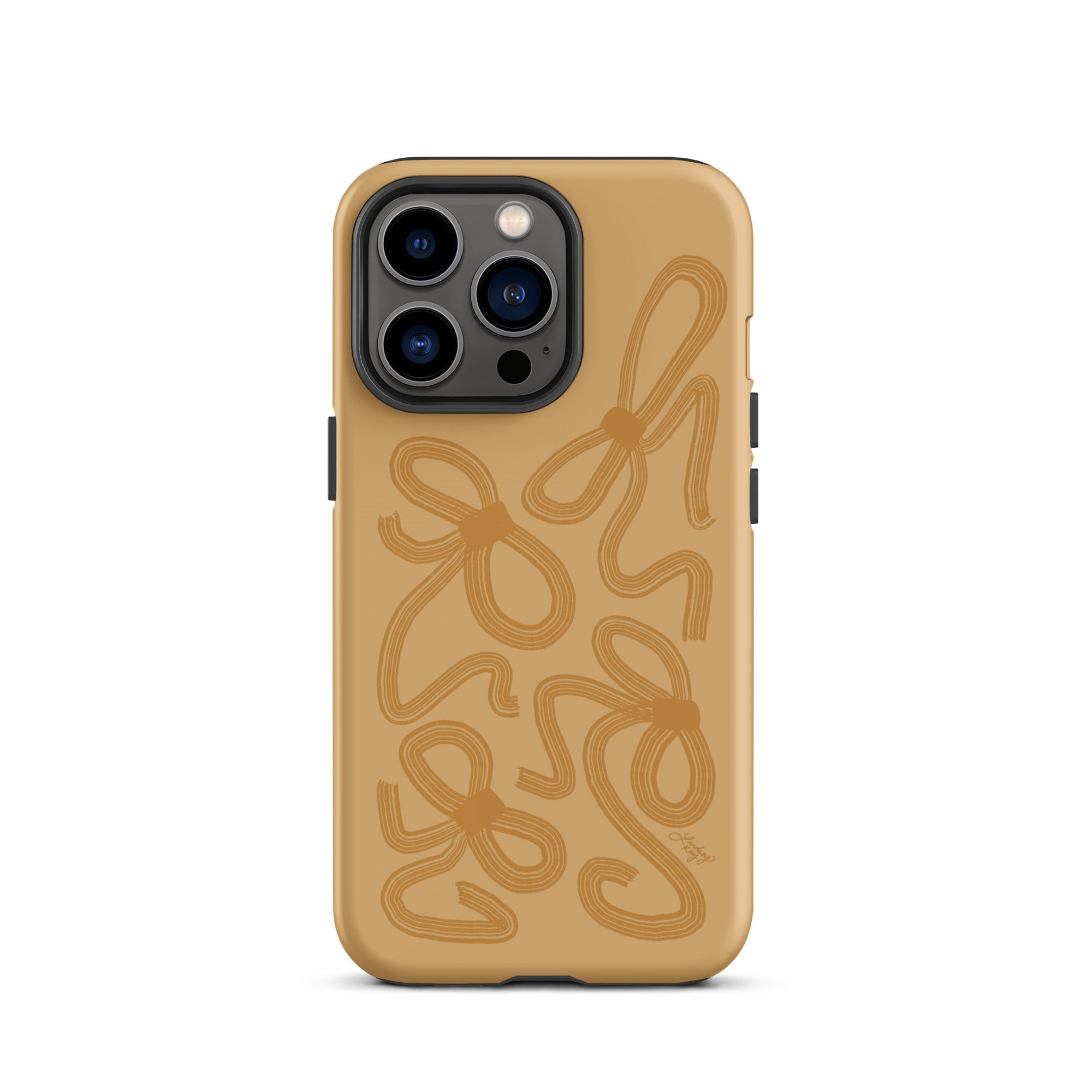 Hand-illustrated abstract gold ribbon iPhone case – coquette girly design, durable MagSafe cover by Lindsey Kay Collective