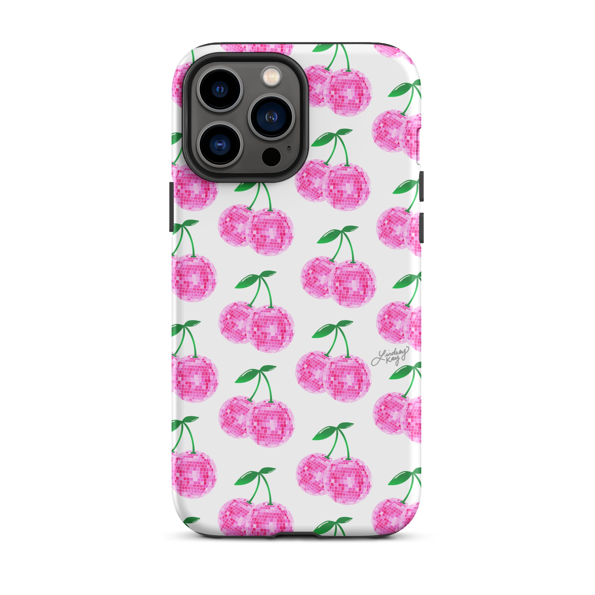 Cerezas de bola de discoteca rosa - Funda resistente para iPhone®