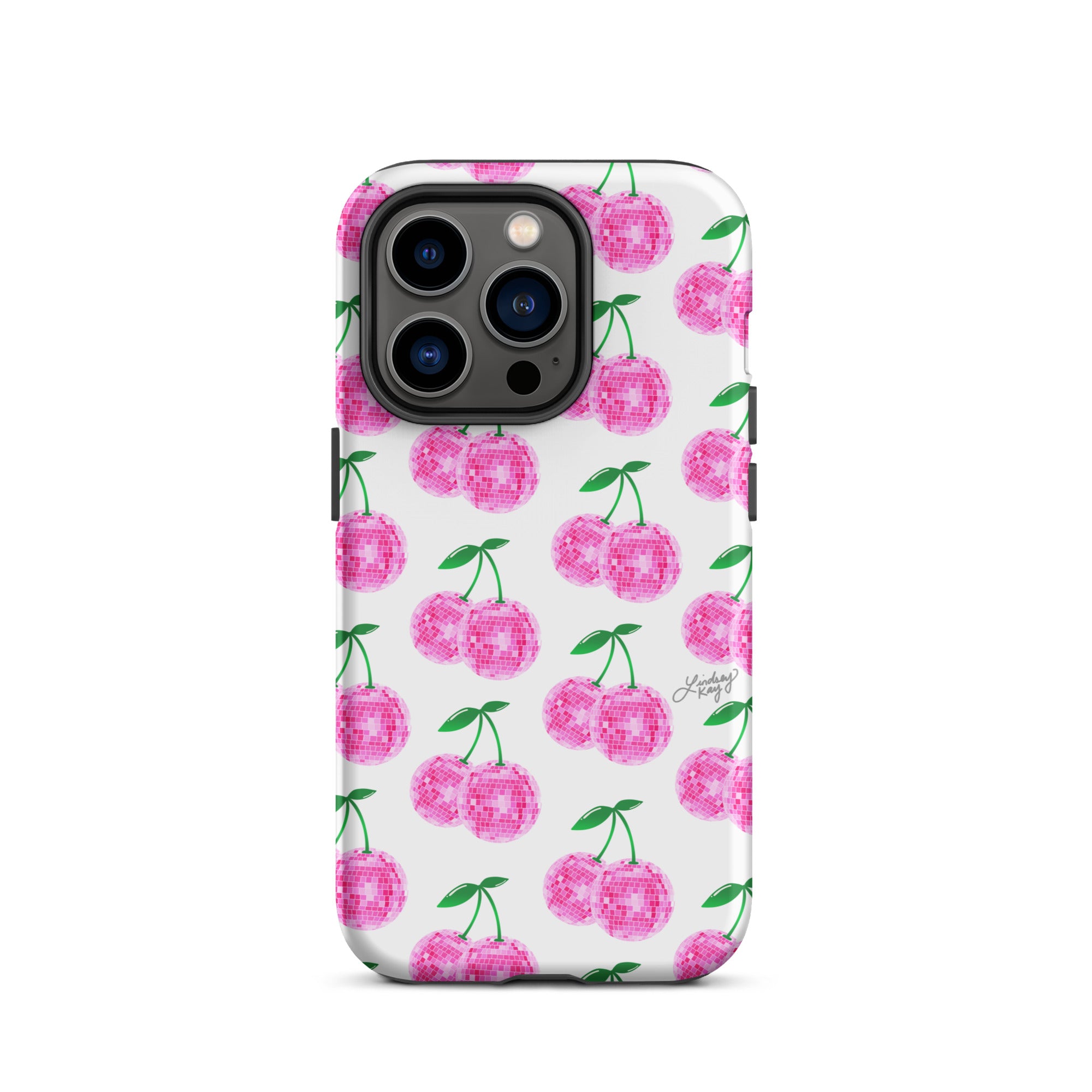 Cerezas de bola de discoteca rosa - Funda resistente para iPhone®