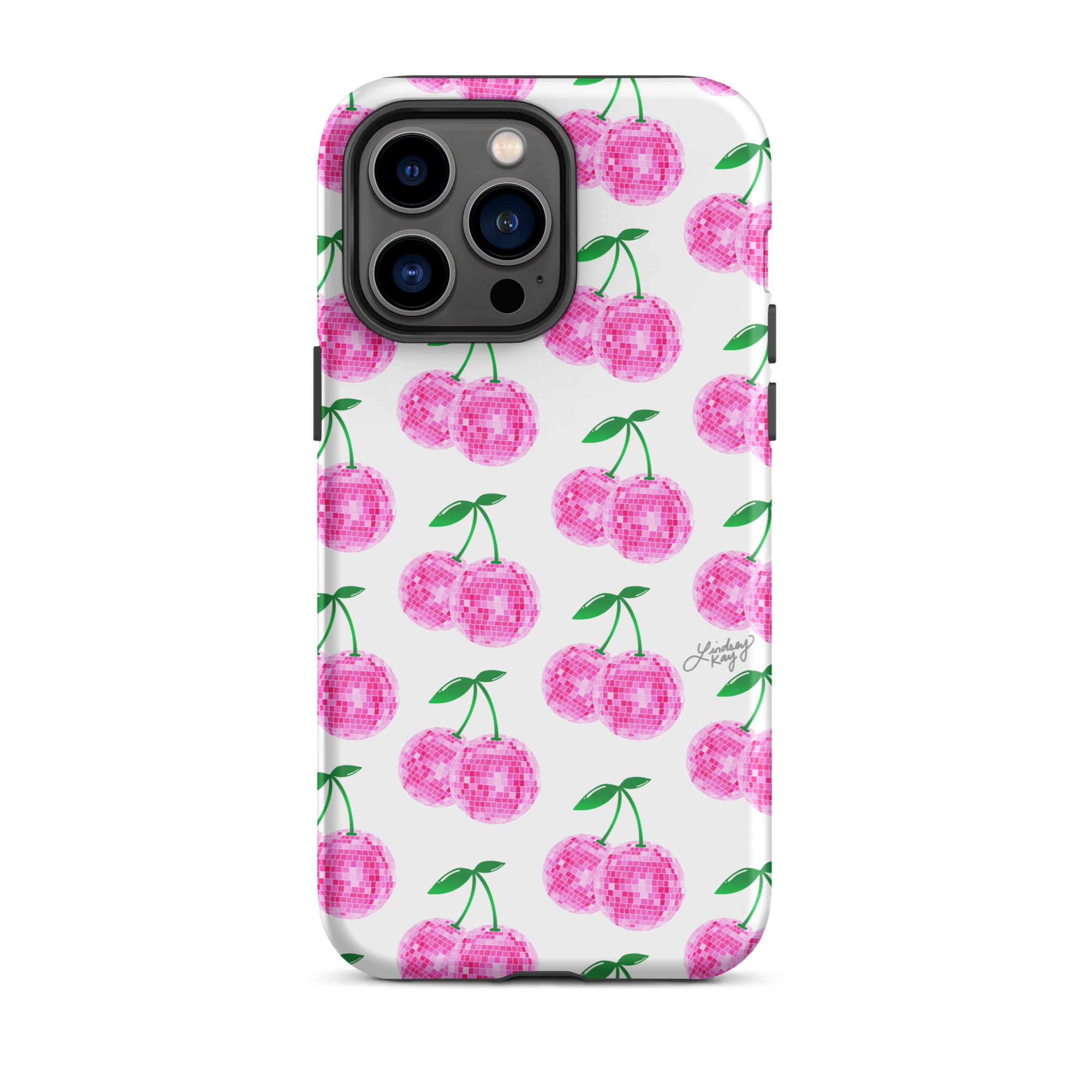 Cerezas de bola de discoteca rosa - Funda resistente para iPhone®