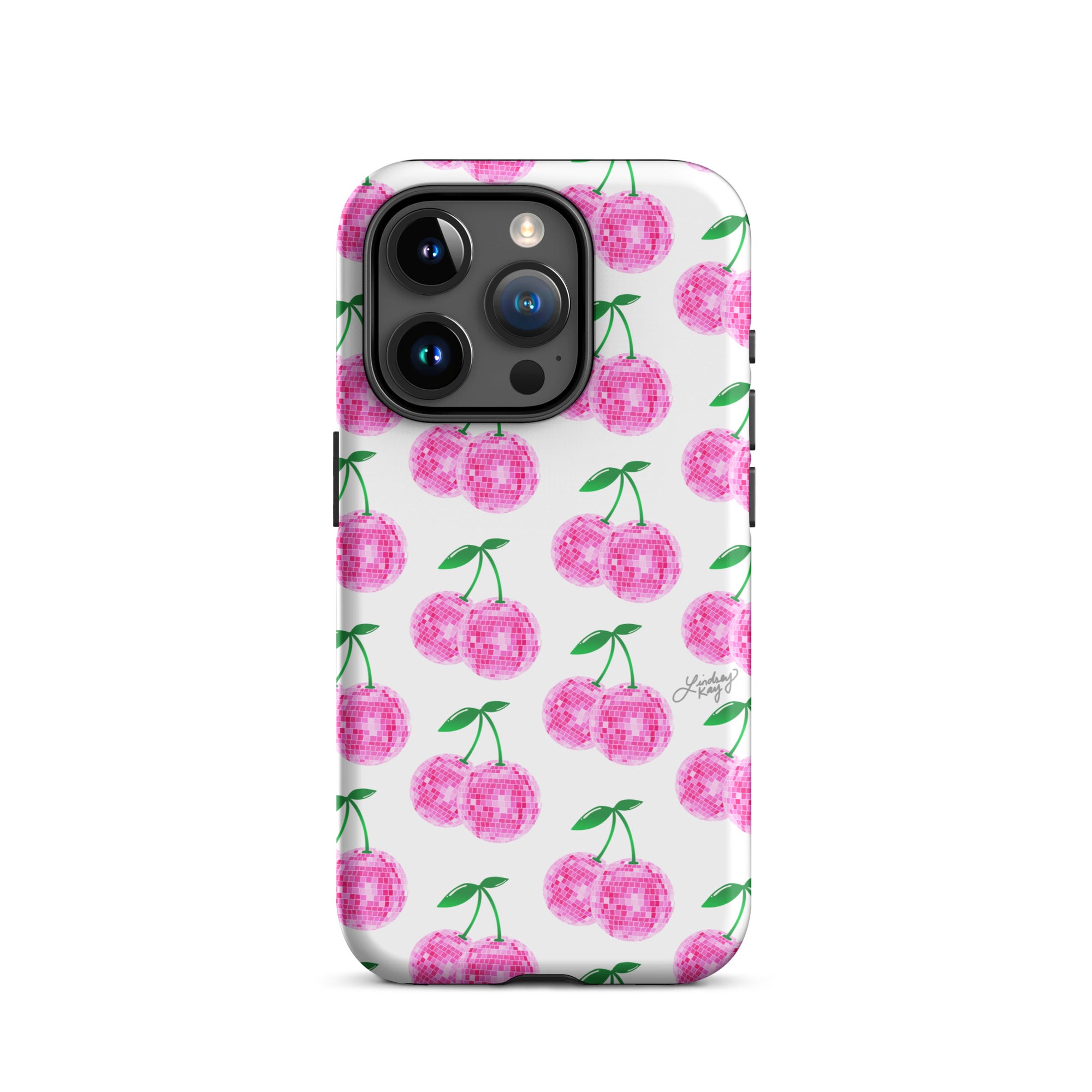 Cerezas de bola de discoteca rosa - Funda resistente para iPhone®