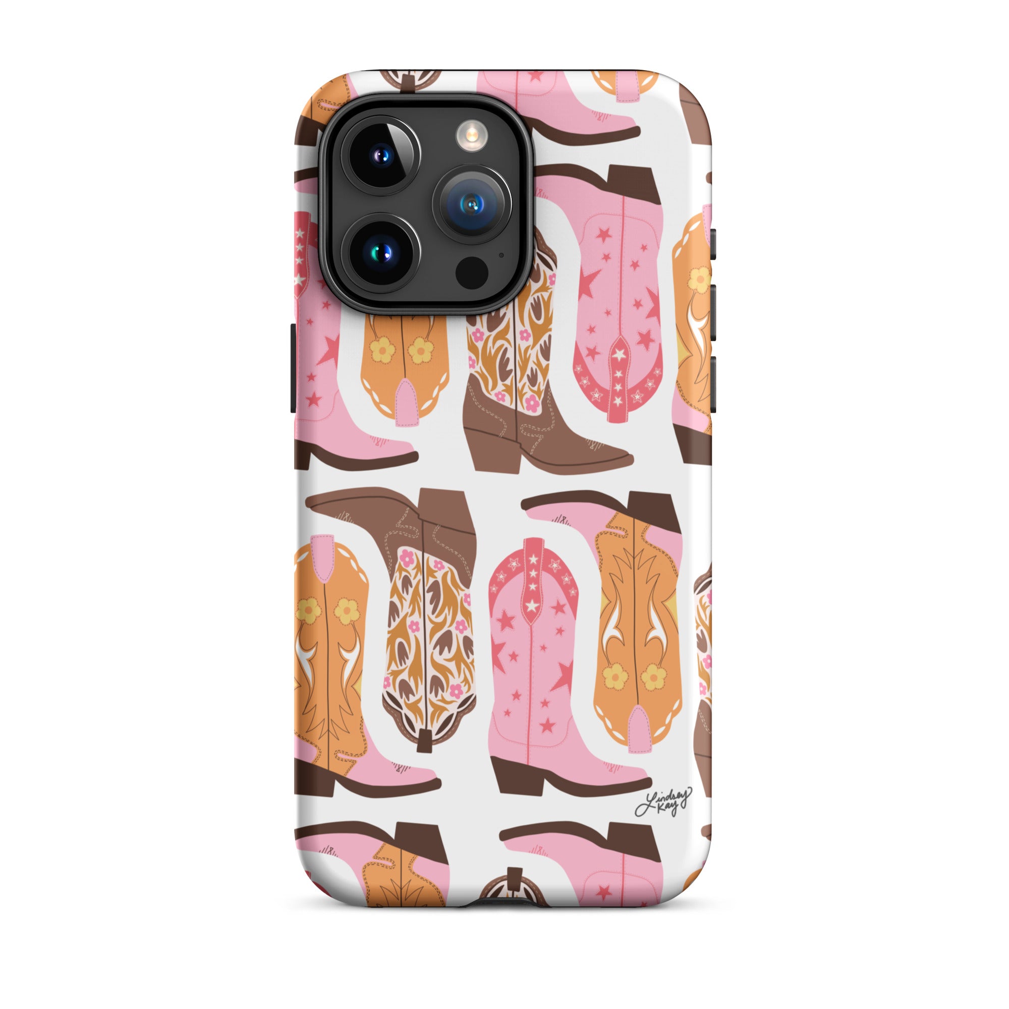 cowgirl boots pattern pink orange brown illustration iphone case cover tough otter box cute country western chic accessories iphone 15 case