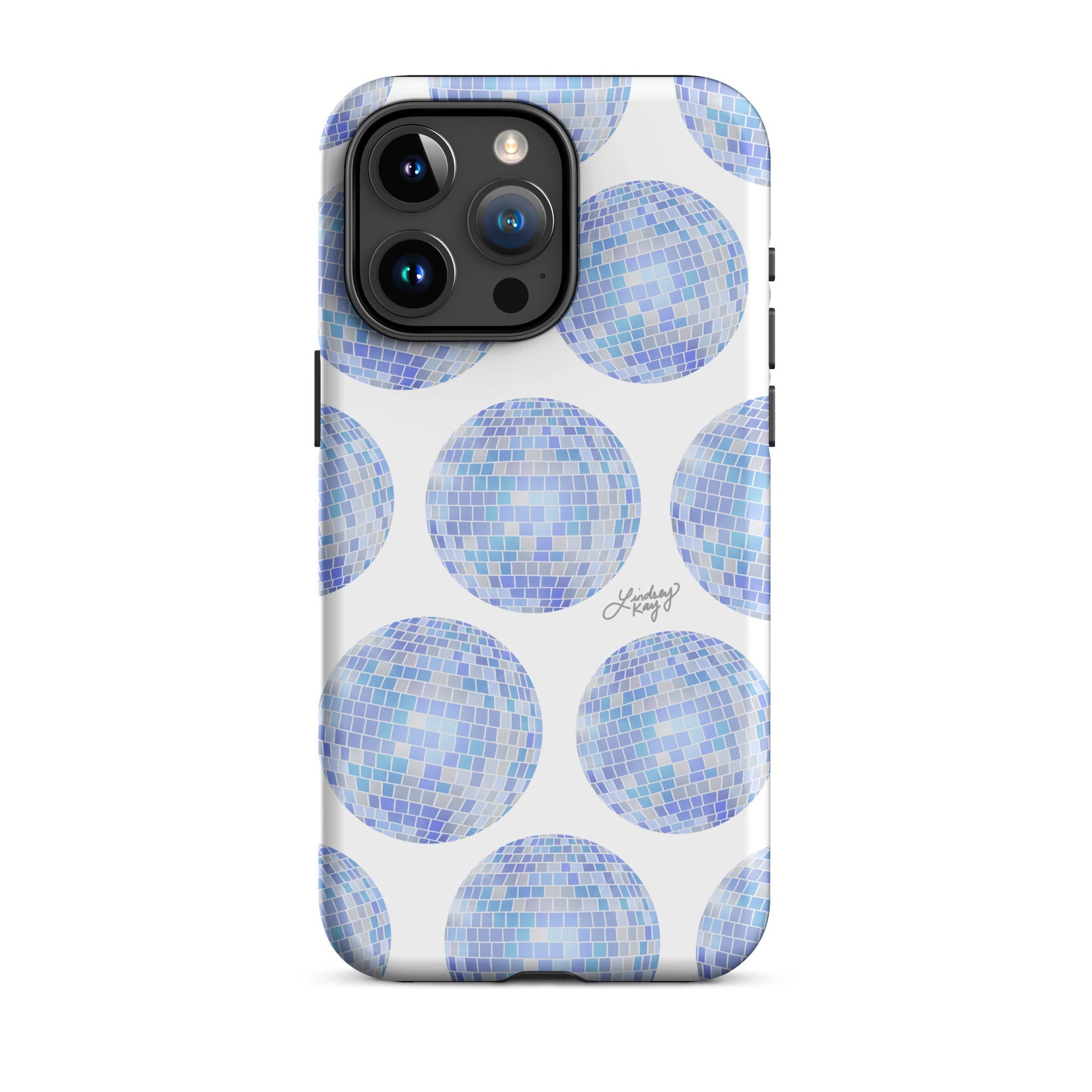 Retro blue disco ball patterned iPhone case – clear protective cover, girly and trendy design