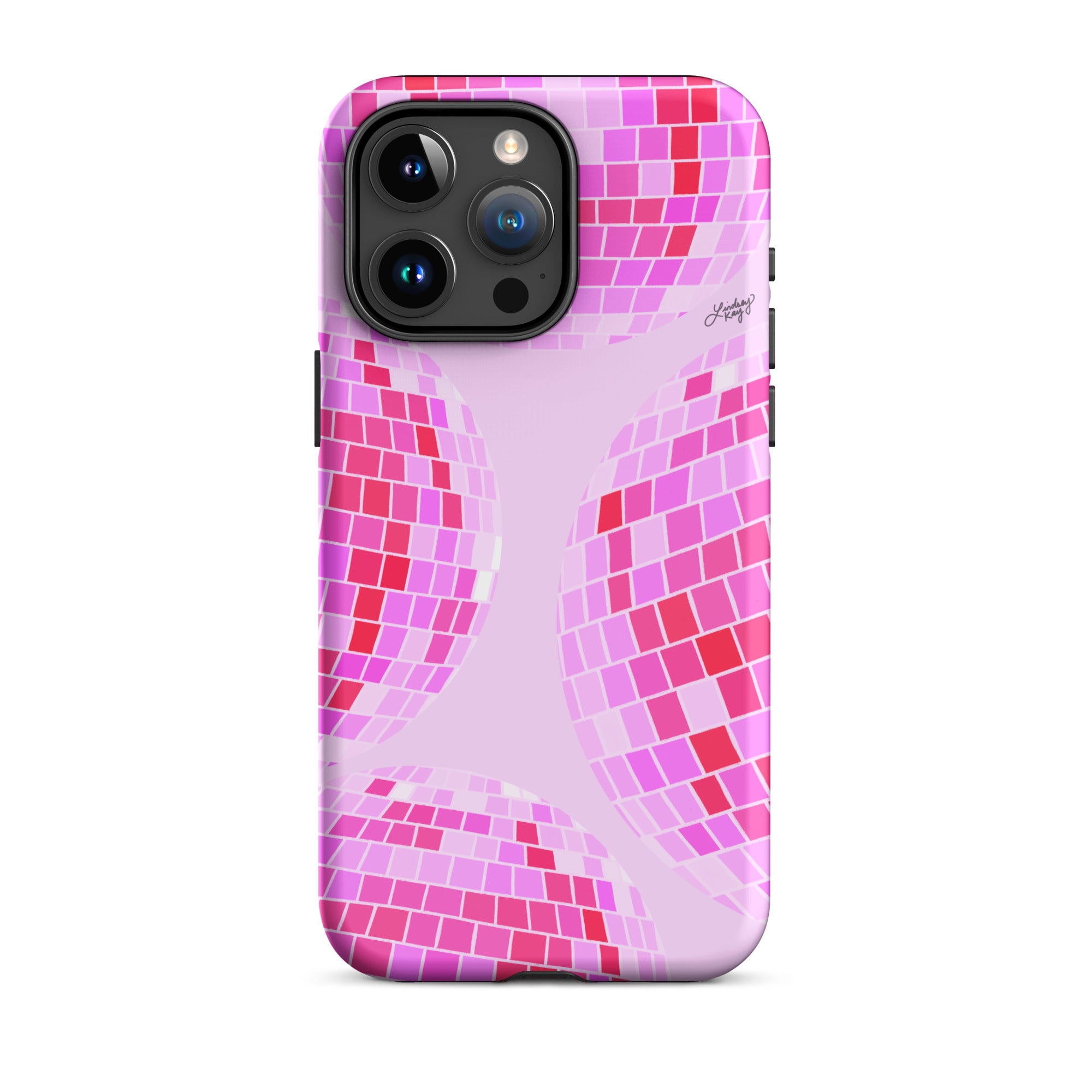 pink disco balls illustration barbie iphone 15 case cover tough protector trendy