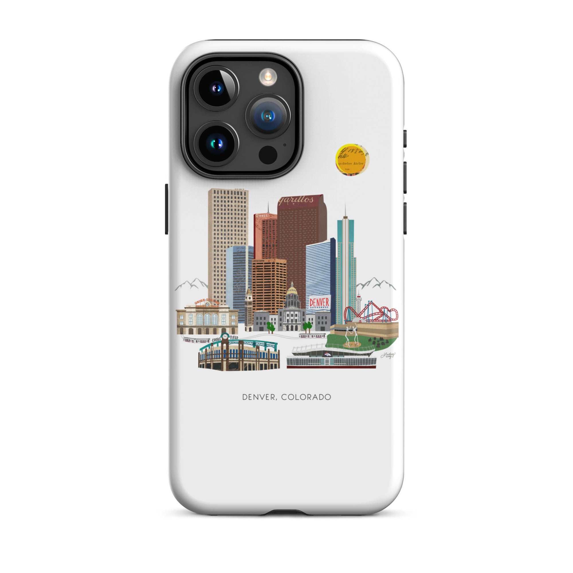denver colorado skyline cityscape illustration art iphone 15 tough durable case lindsey kay collective denver broncos mile high city