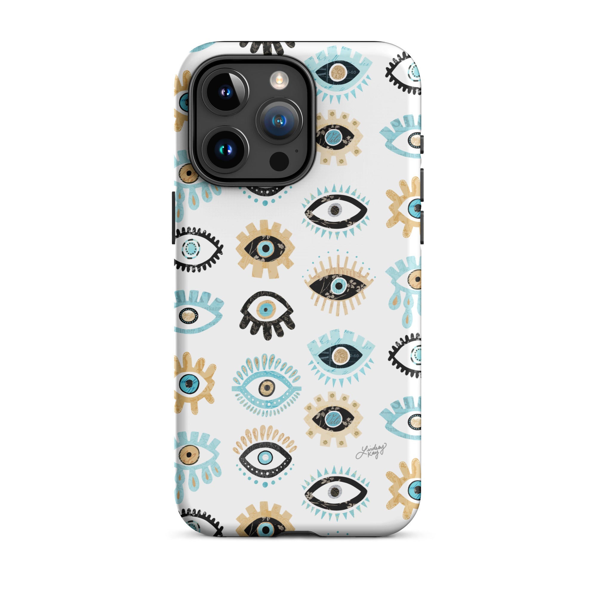 evil eye iphone 15 case cover pattern blue illustration lindsey kay collective