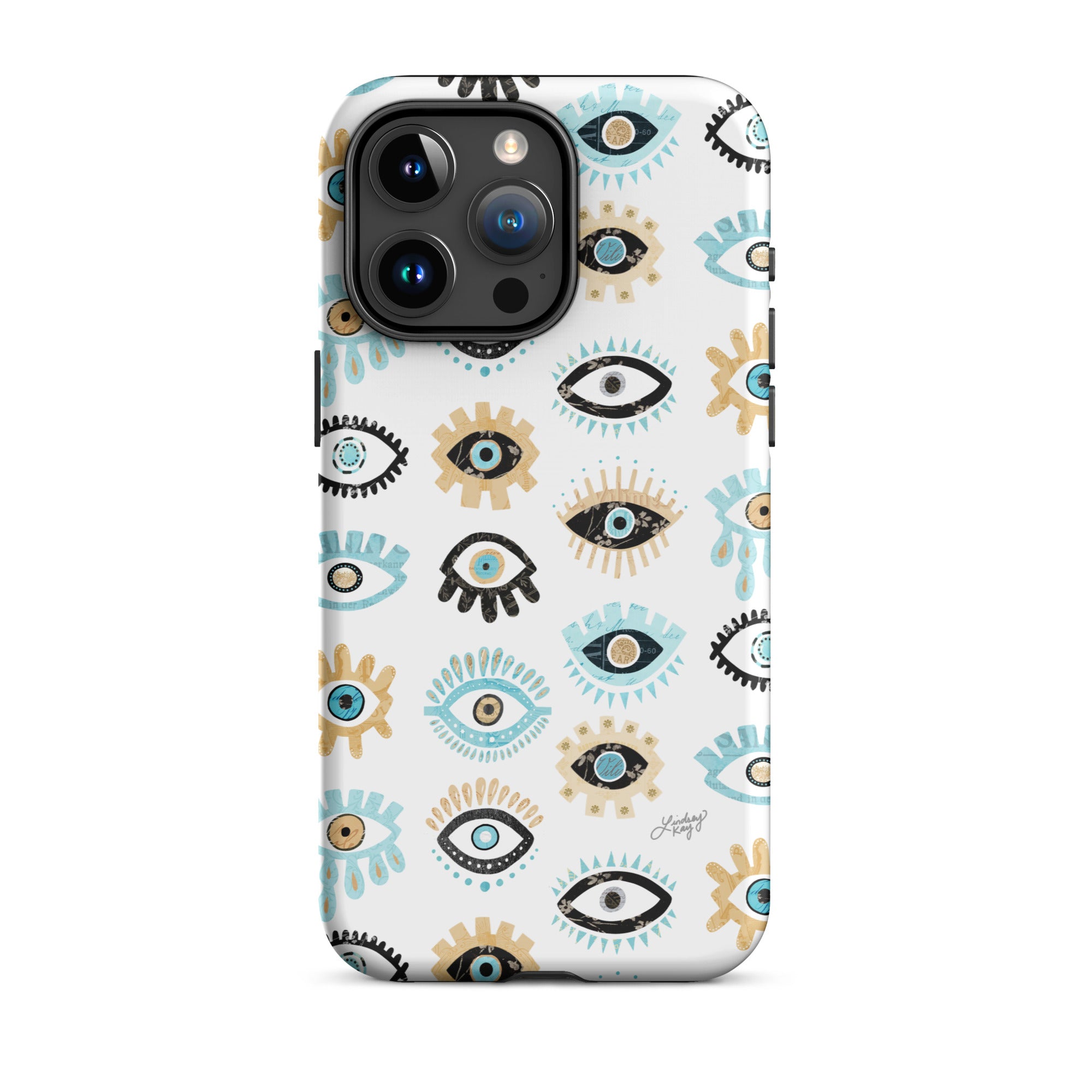 Hand-illustrated evil eye iPhone case – boho chic protective design, durable MagSafe cover by Lindsey Kay Collective