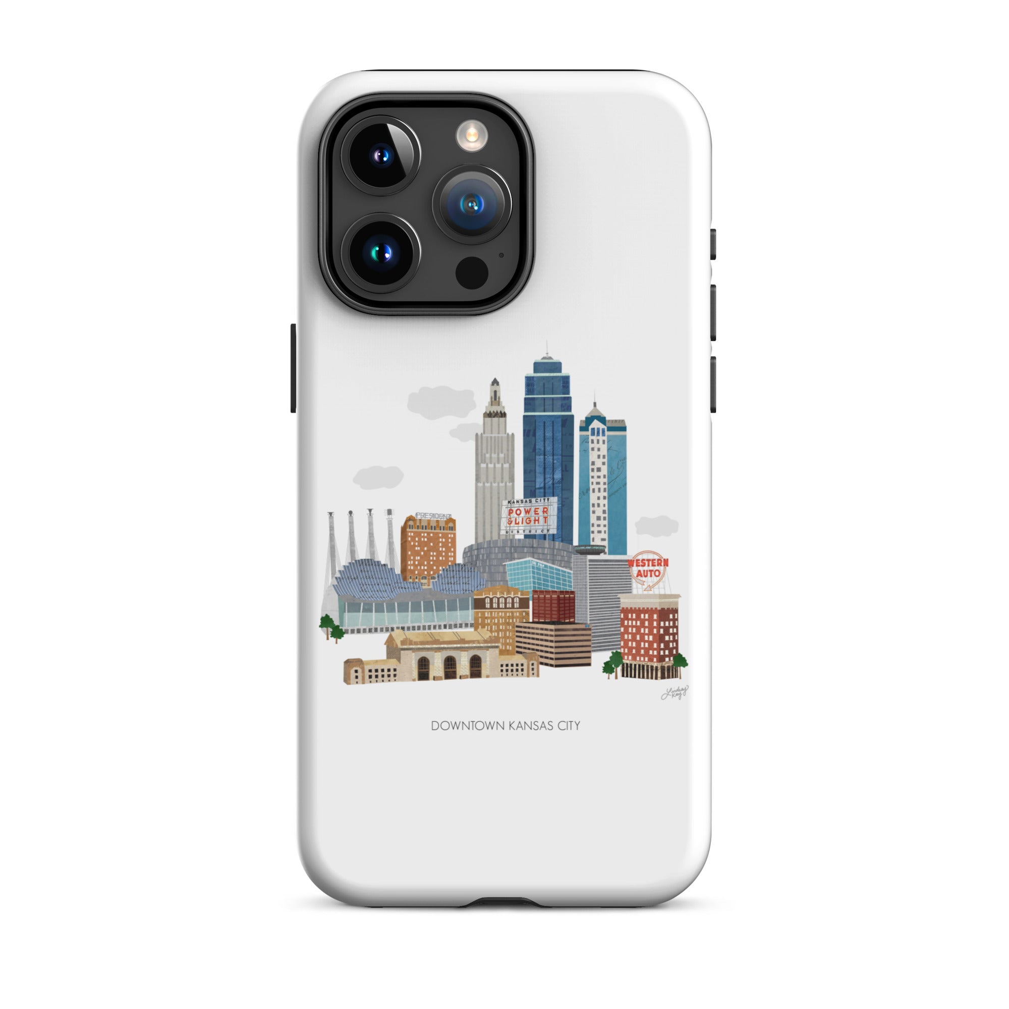 Kansas city missouri cityscape skyline illustration drawing downtown iphone 15 tough durable cover case lindsey kay collective mobile accessories