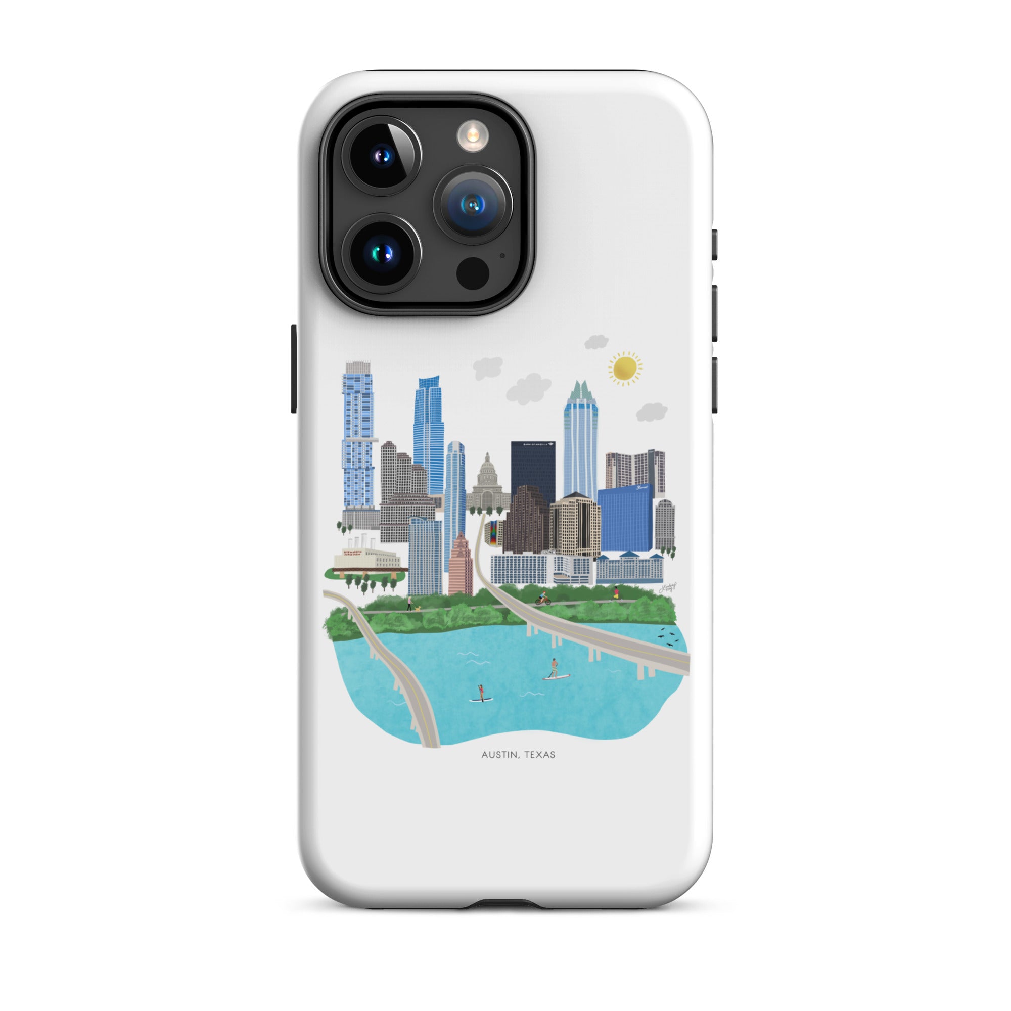 austin texas cityscape skyline illustration drawing downtown iphone 15 tough durable cover case lindsey kay collective mobile accessories