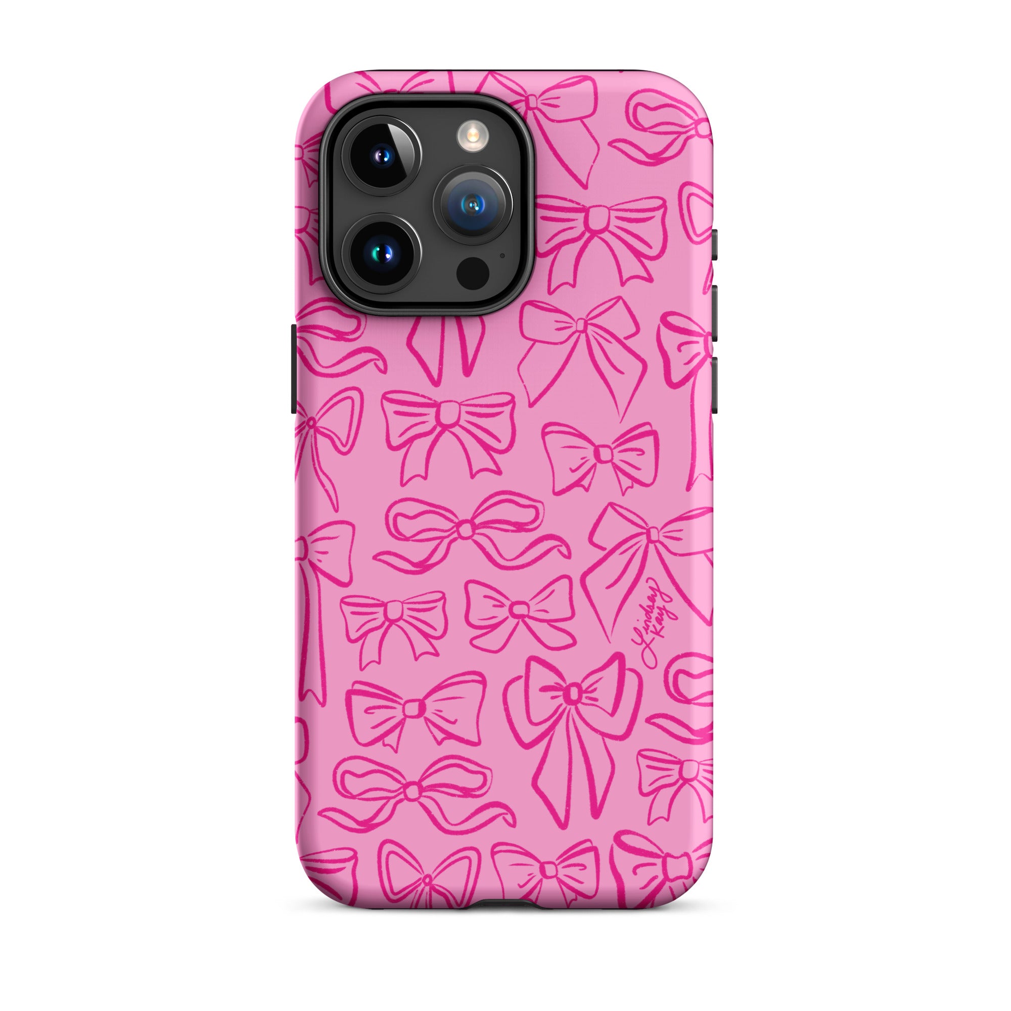 ribbon illustration pattern drawing tough shock-proof iphone phone case mobile accessories cute coquette lindsey kay collective trendy preppy accessories girly bright pink iphone-15-pro-max