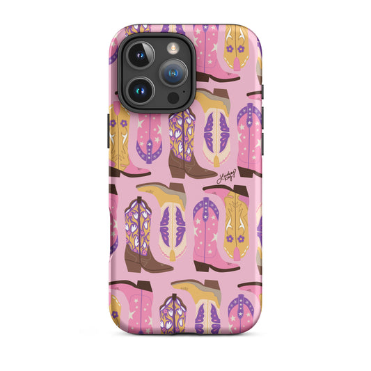 purple pink yellow cowgirl boots Magsafe Case tough phone case durable mobile accessories hand-drawn pattern lindsey kay collective trendy cute gift western colorful popular iphone 16 pro max iphone 16 pro max