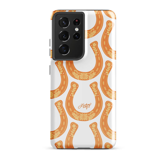 Country western Samsung phone case with hand drawn horseshoe pattern by Lindsey Kay Collective. Tough, durable case available in all Samsung sizes. Perfect for cowgirls, rodeo lovers, and Texas sorority girls. Stylish protective phone accessory with southern flair.