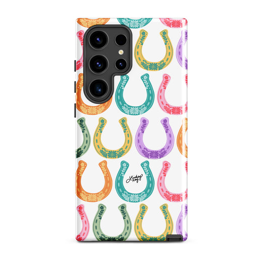 Country western Samsung phone case with hand drawn horseshoe pattern by Lindsey Kay Collective. Tough, durable case available in all Samsung sizes. Perfect for cowgirls, rodeo lovers, and Texas sorority girls. Stylish protective phone accessory with southern flair.