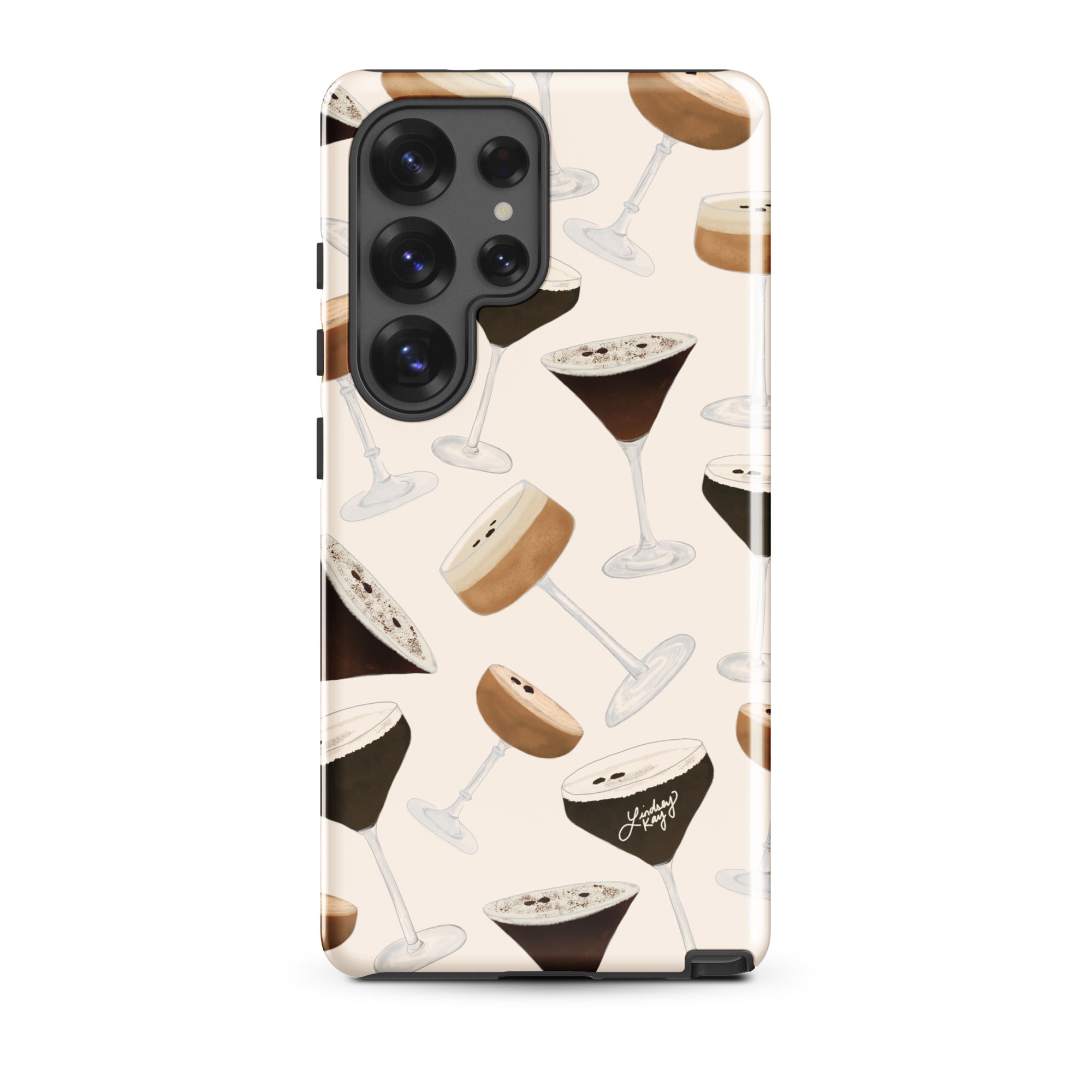 Fall espresso martini iPhone case – hand-illustrated autumn cocktail design, durable MagSafe cover by Lindsey Kay Collective