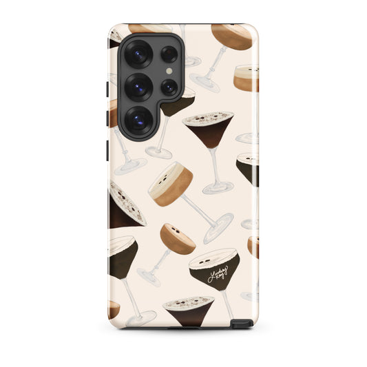 Fall espresso martini iPhone case – hand-illustrated autumn cocktail design, durable MagSafe cover by Lindsey Kay Collective