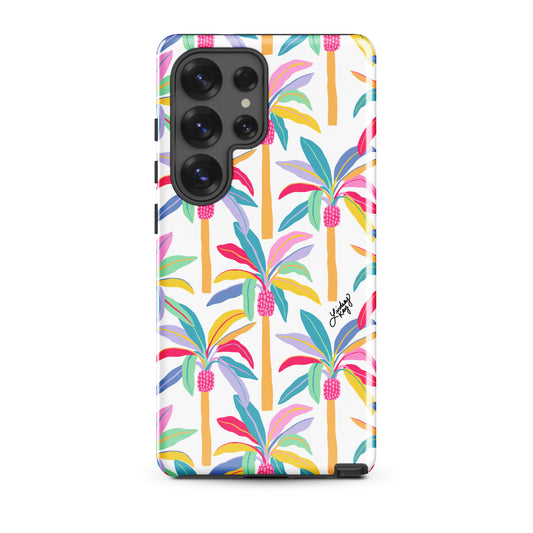 Hand-illustrated colorful palm tree Samsung case – tropical retro design, durable protective cover by Lindsey Kay Collective
