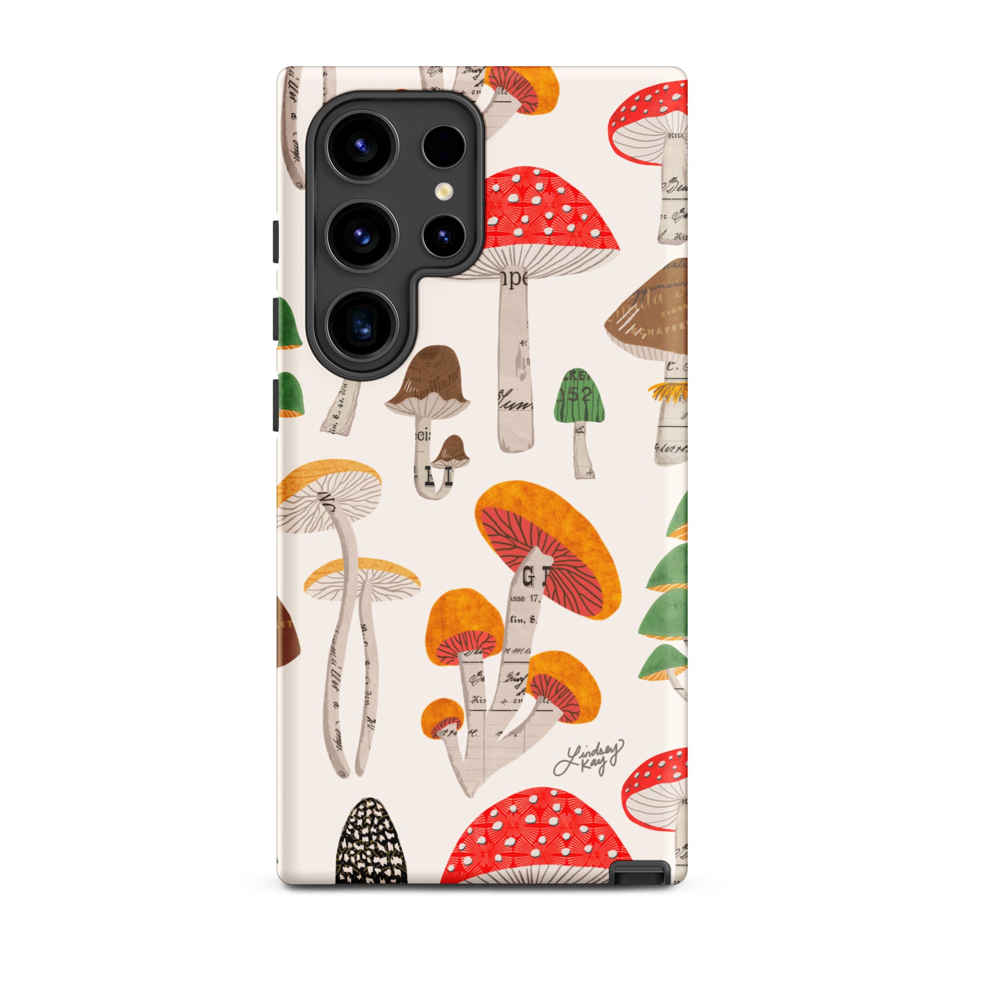 "Samsung Tough Phone Case with hand-drawn collaged mushrooms Pattern – Nature-Inspired Design with Bold, neutral Colors